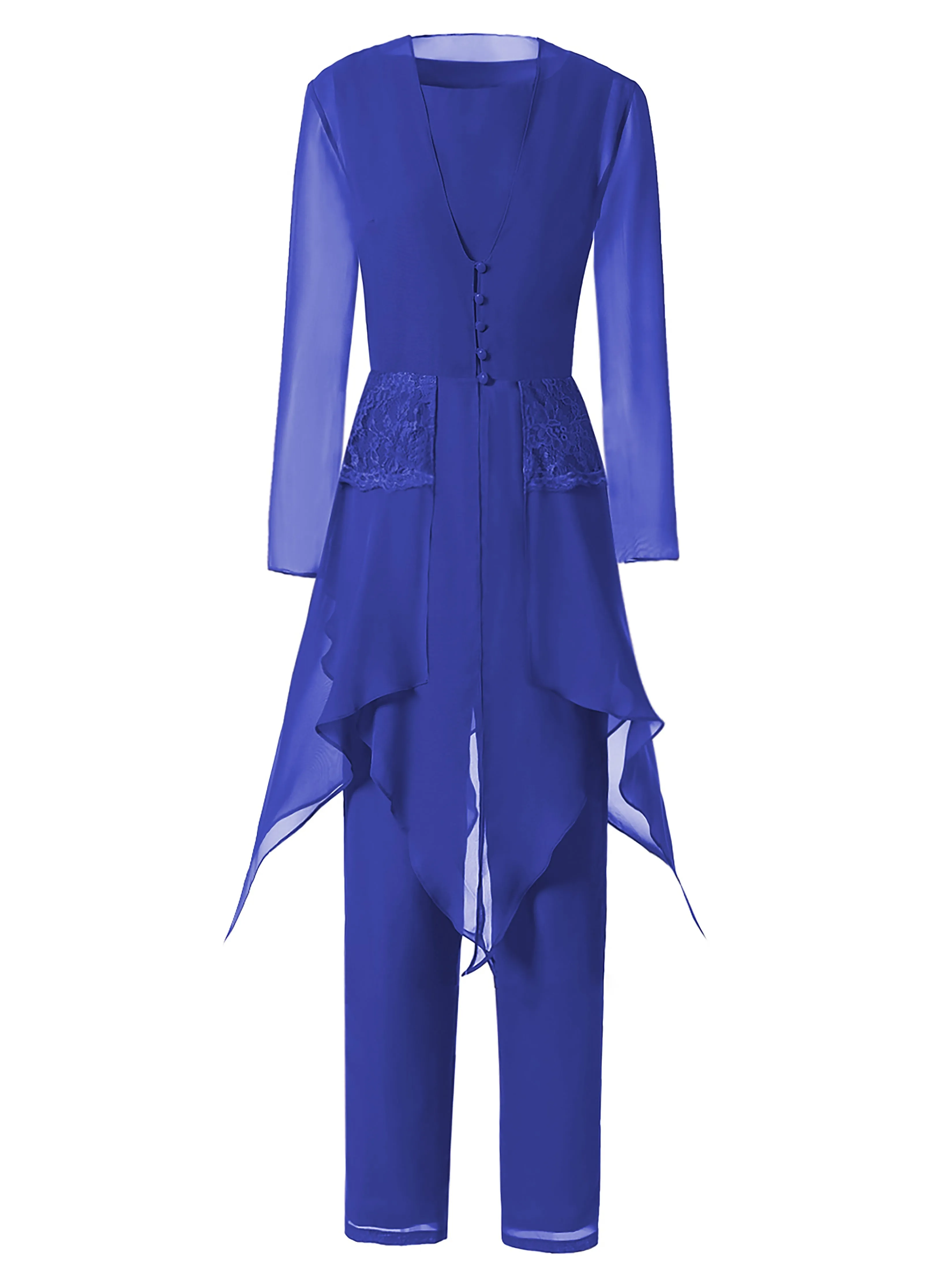 Long Sleeves Chiffon Lace Mother of the Bride Dress Pant Suits
