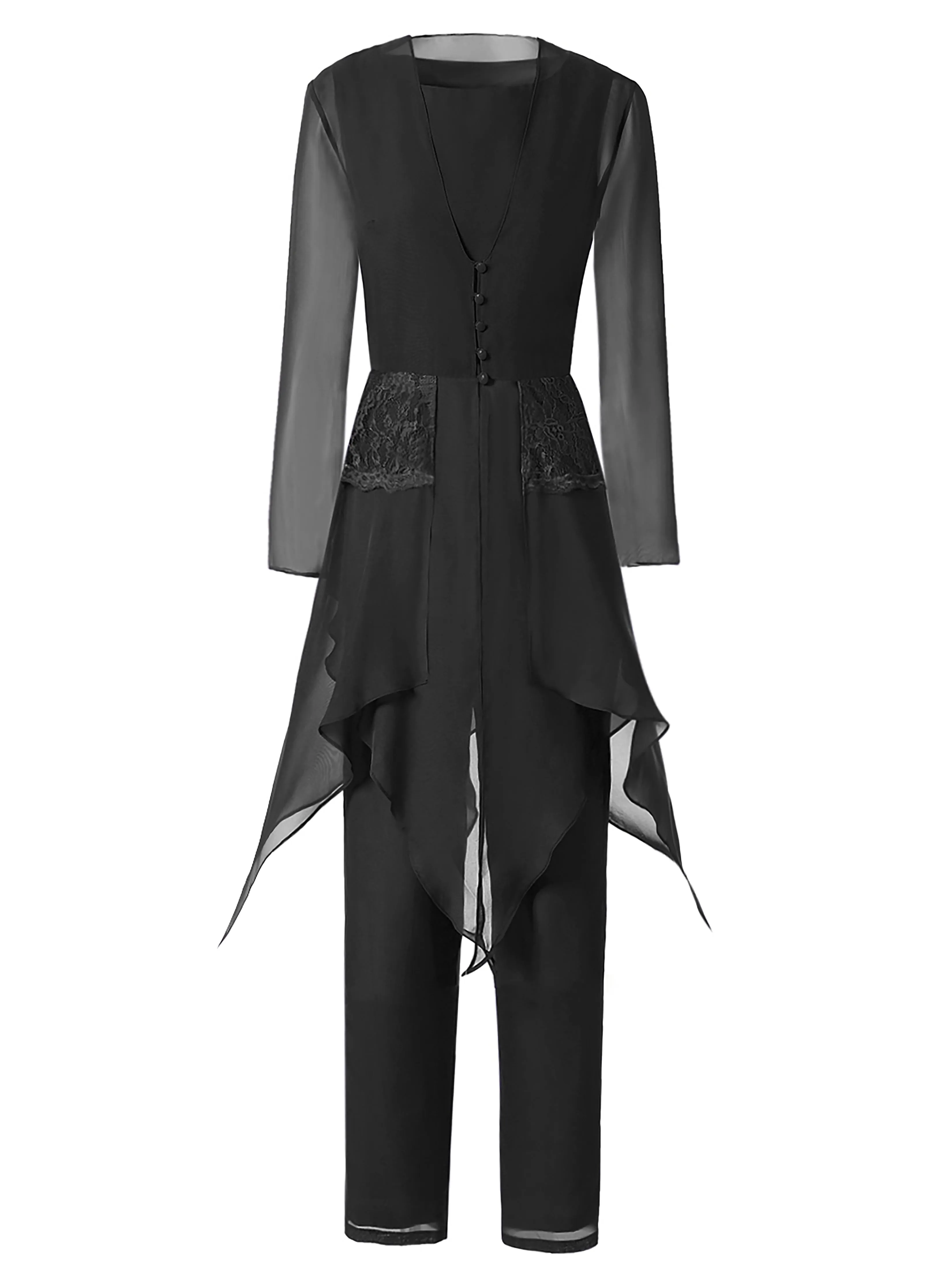 Long Sleeves Chiffon Lace Mother of the Bride Dress Pant Suits