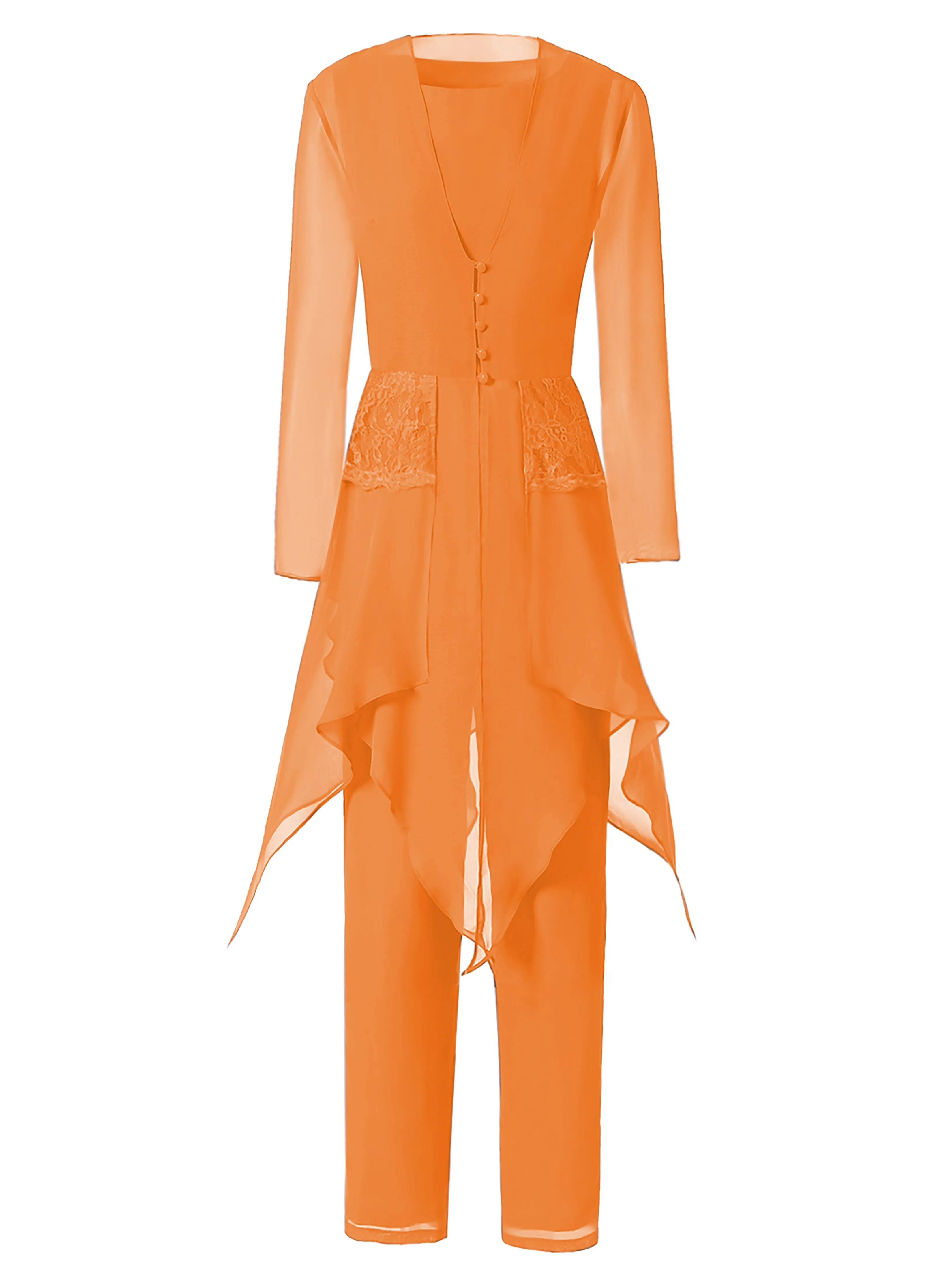 Long Sleeves Chiffon Lace Mother of the Bride Dress Pant Suits