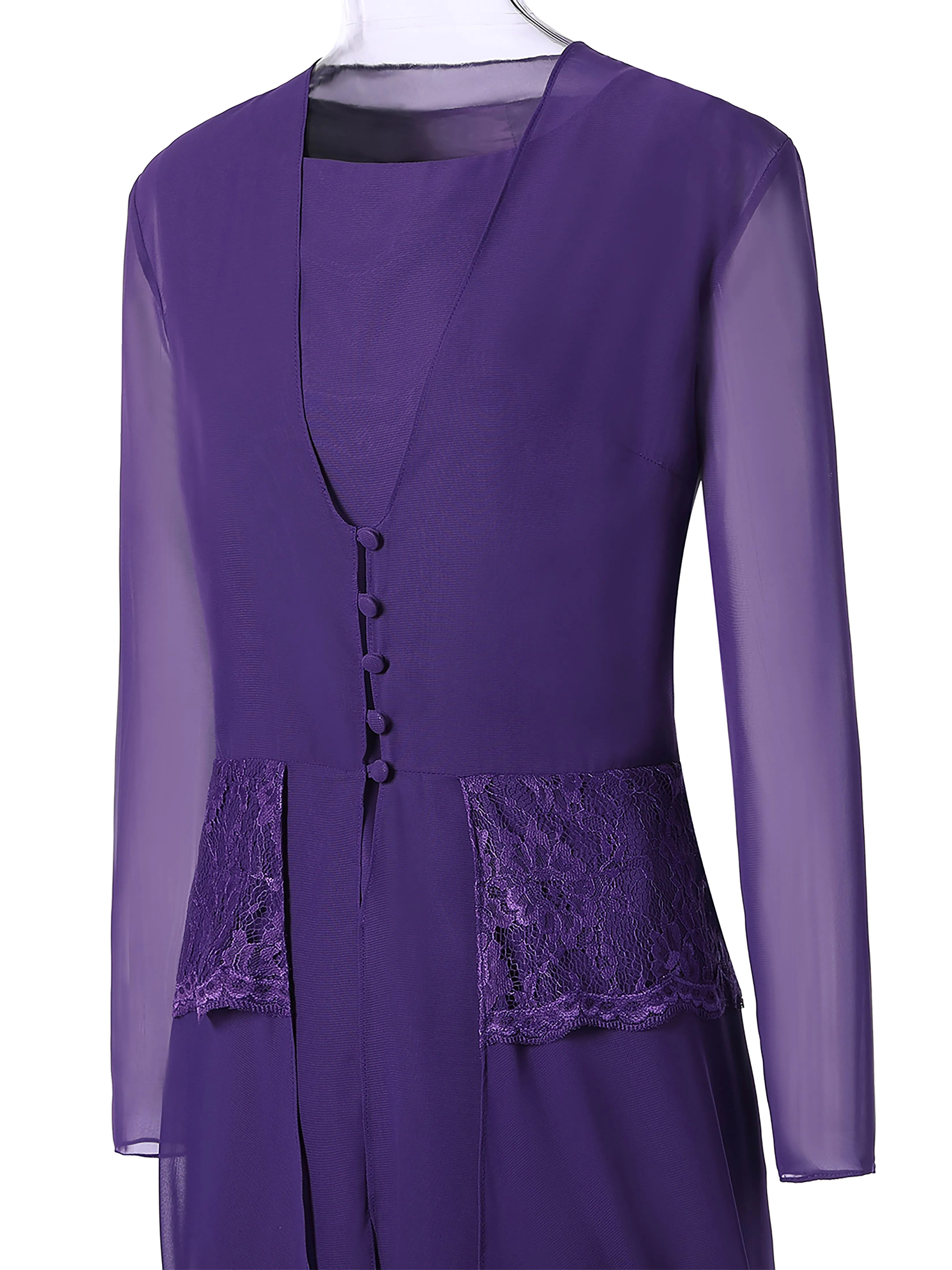 Long Sleeves Chiffon Lace Mother of the Bride Dress Pant Suits