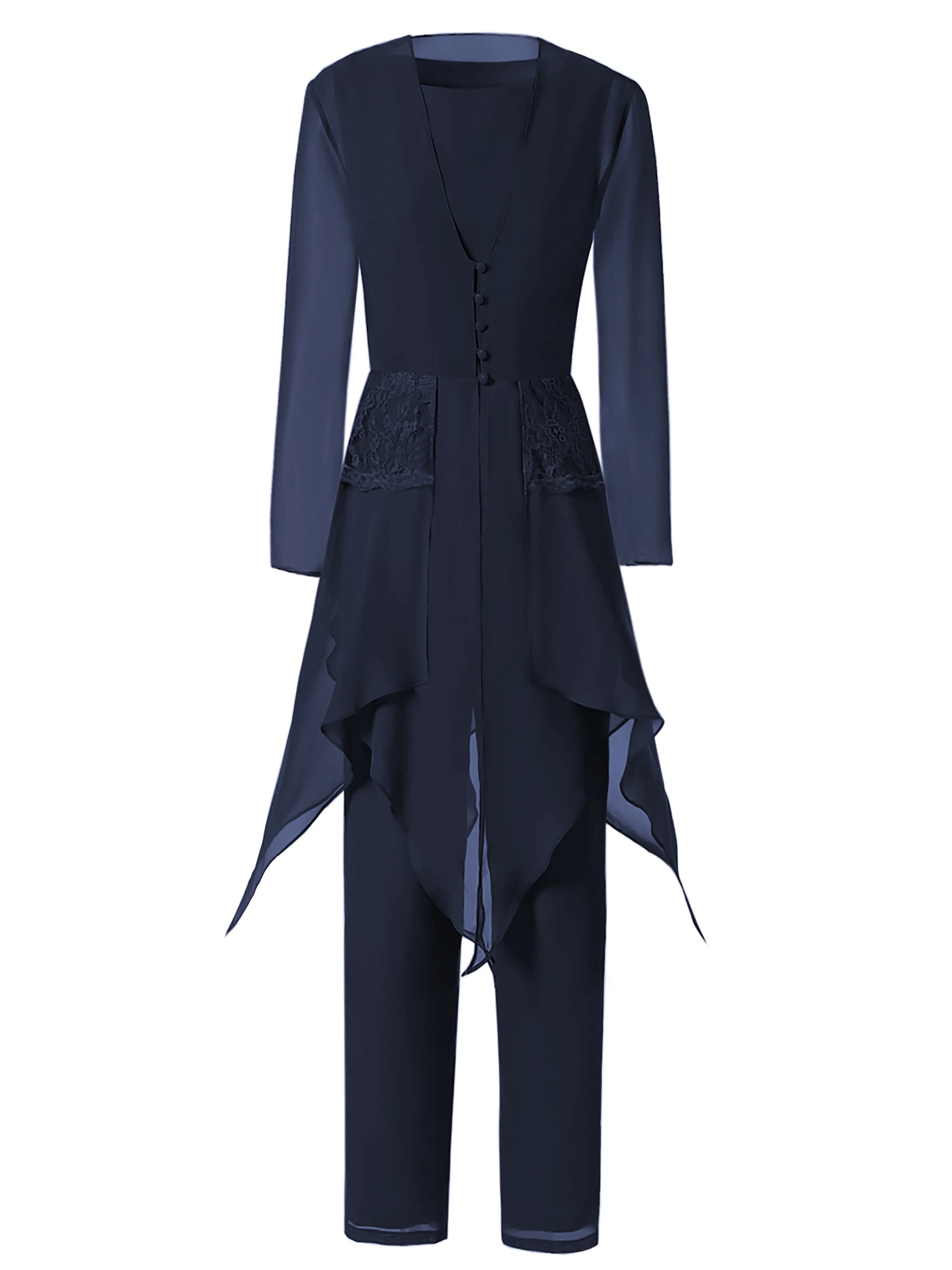 Long Sleeves Chiffon Lace Mother of the Bride Dress Pant Suits