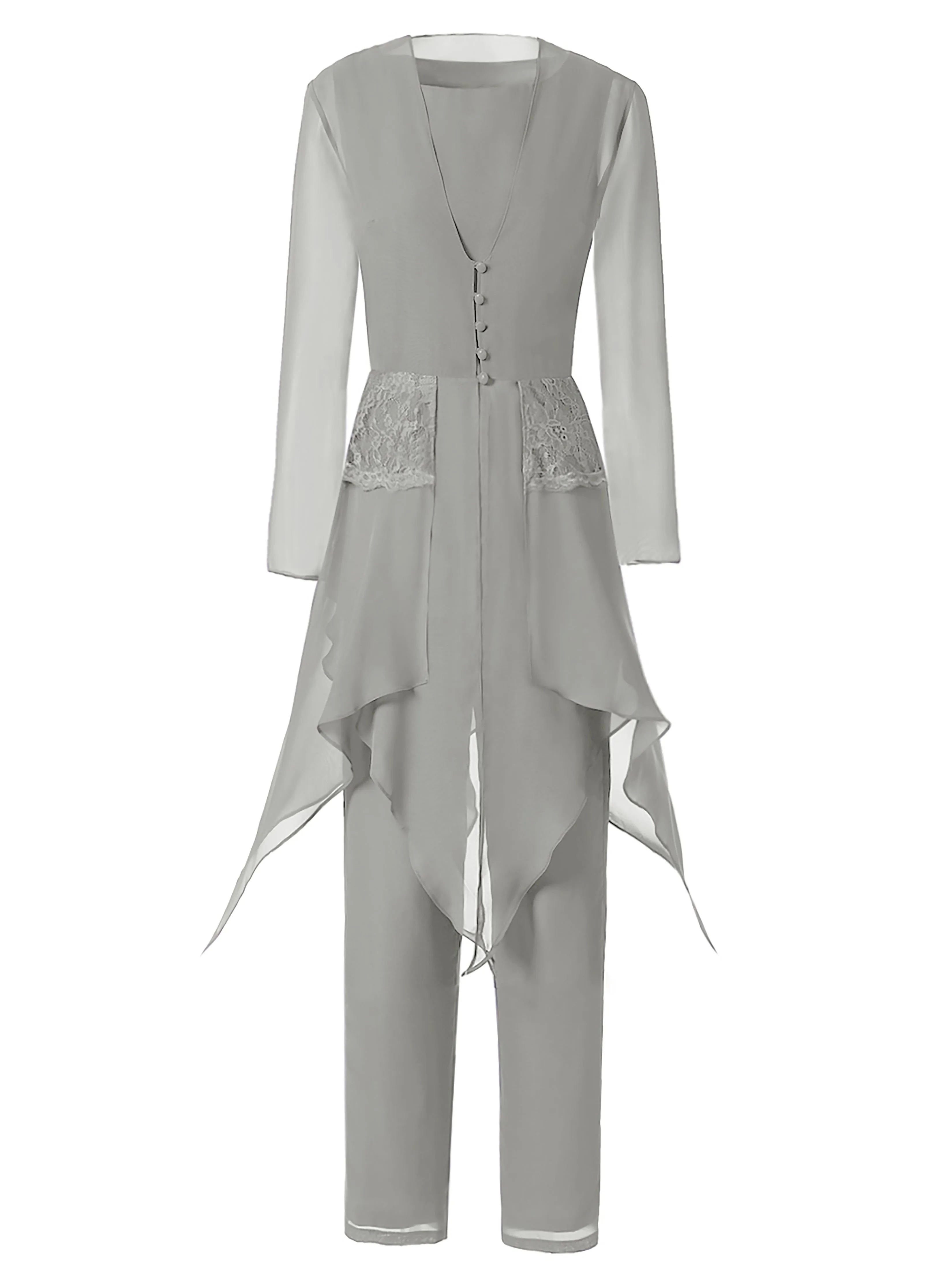 Long Sleeves Chiffon Lace Mother of the Bride Dress Pant Suits