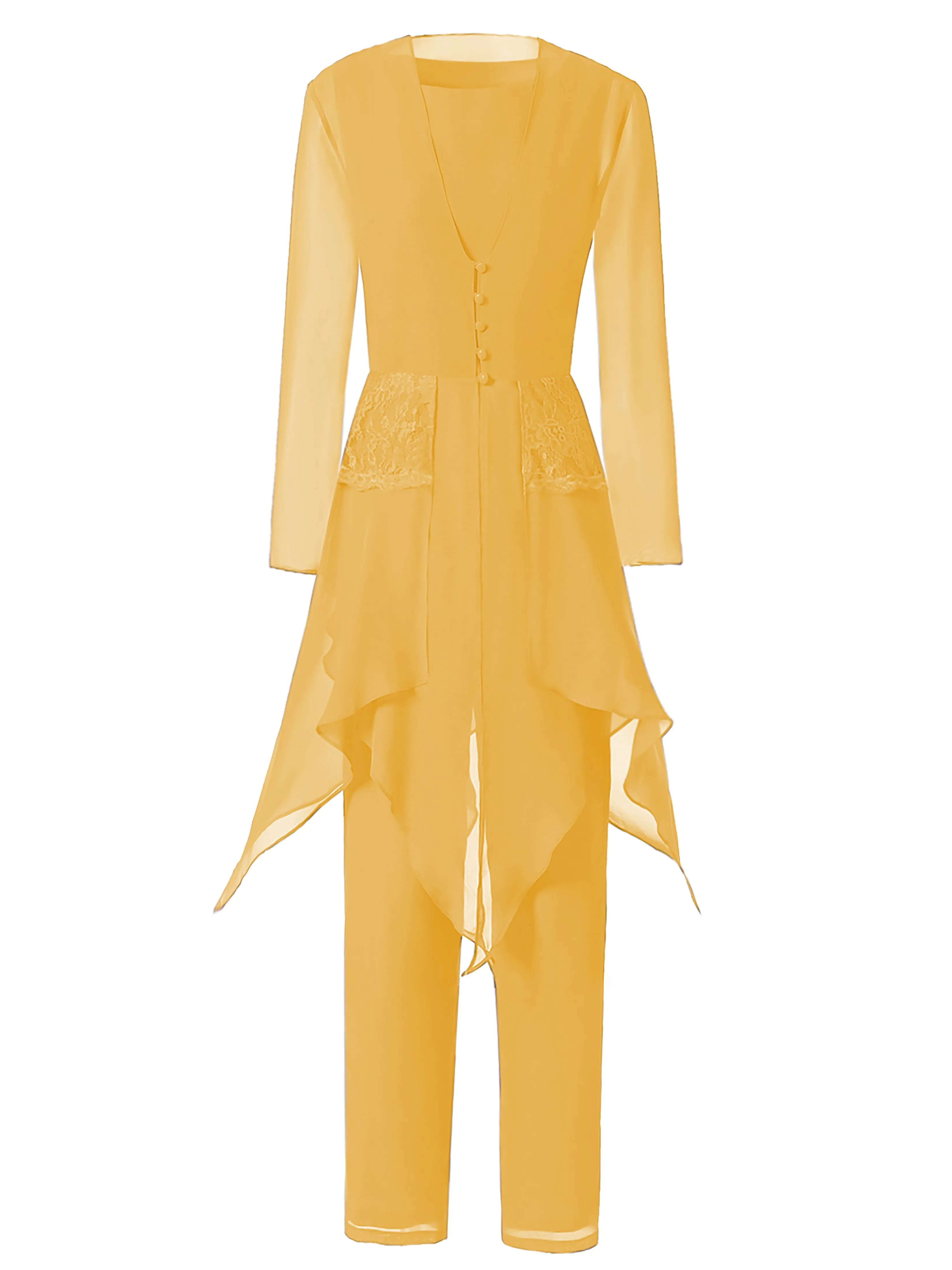 Long Sleeves Chiffon Lace Mother of the Bride Dress Pant Suits