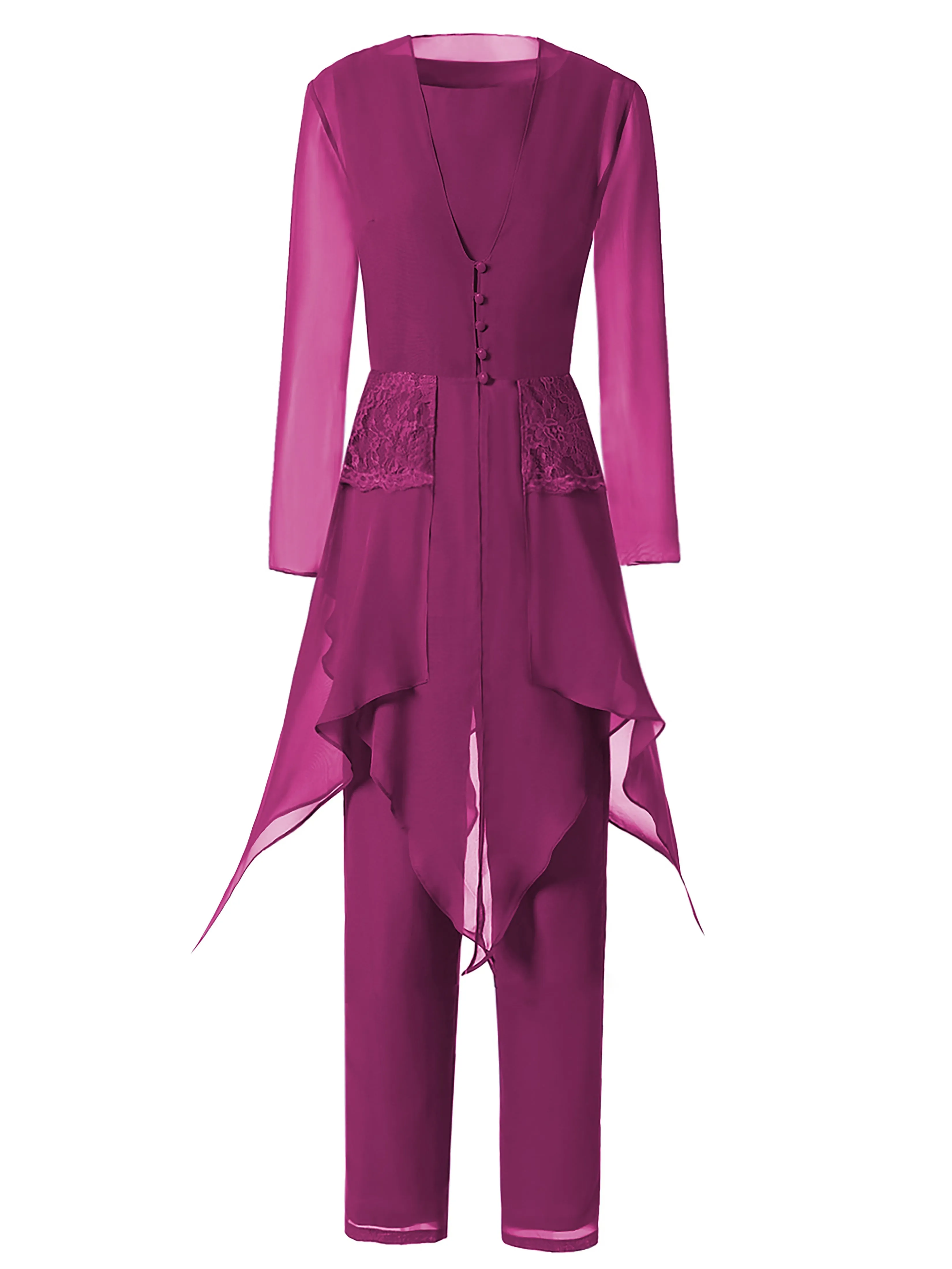 Long Sleeves Chiffon Lace Mother of the Bride Dress Pant Suits