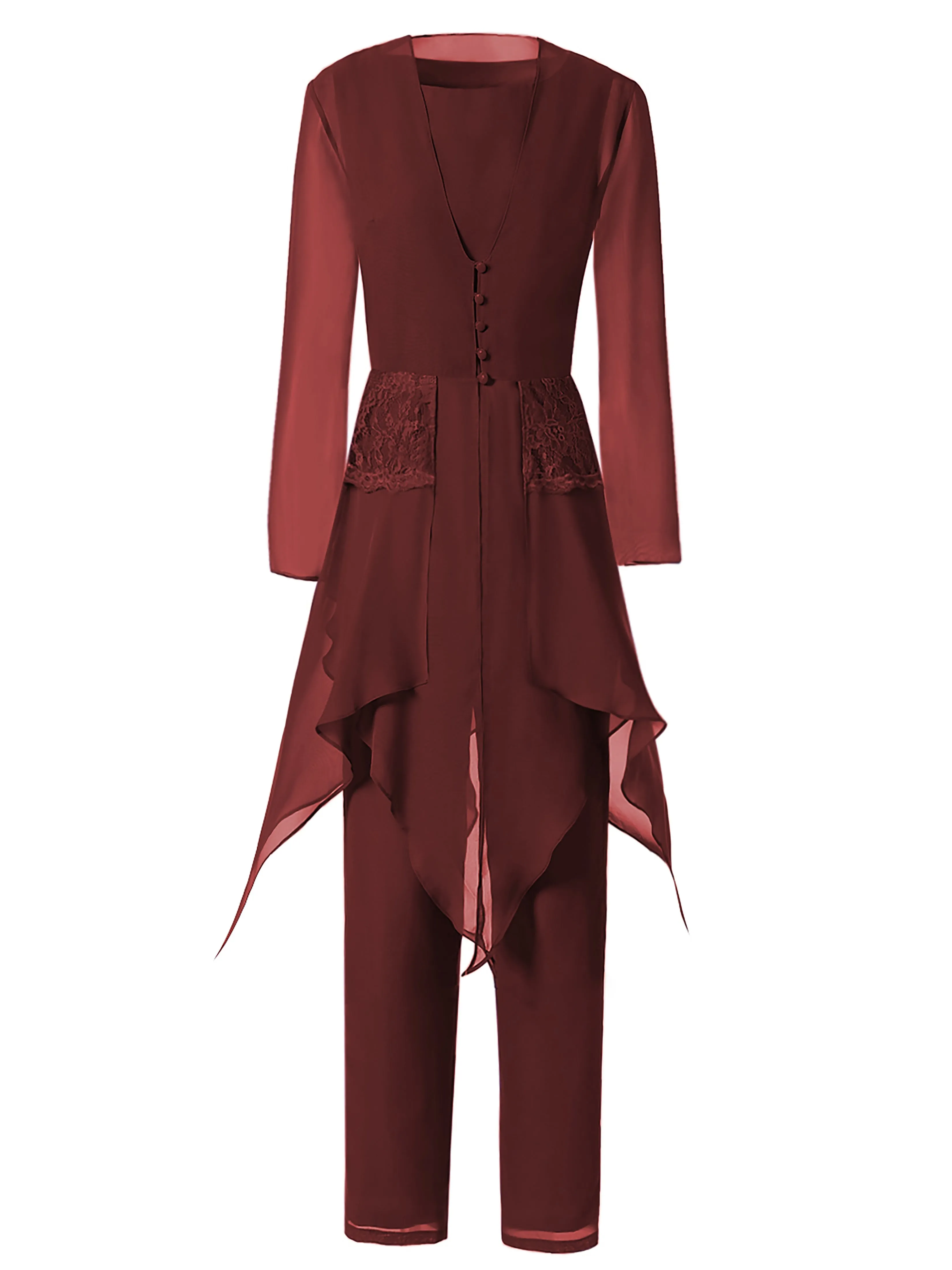 Long Sleeves Chiffon Lace Mother of the Bride Dress Pant Suits