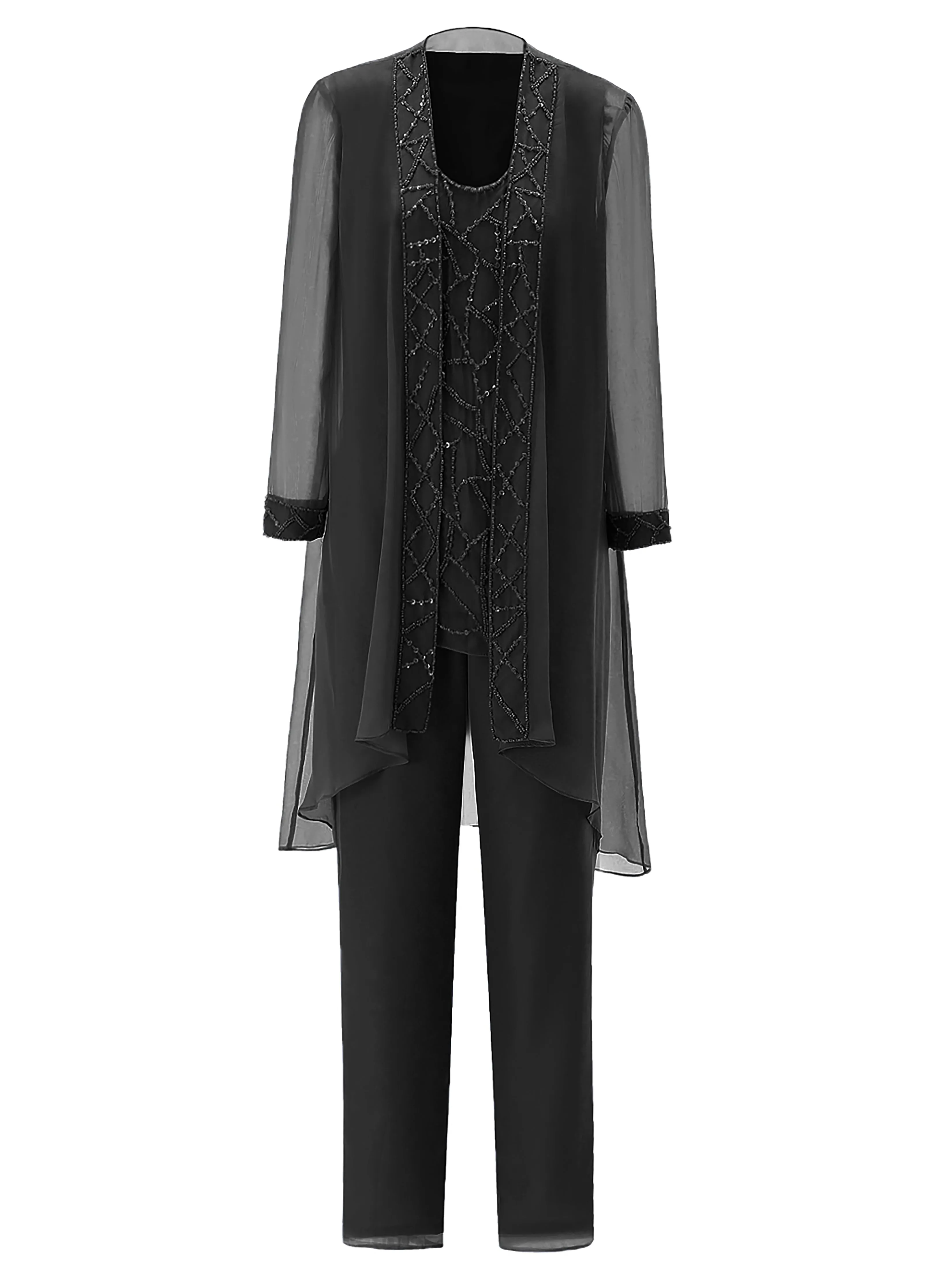 Long Sleeves Chiffon Mother of the Bride Dress Pant Suits