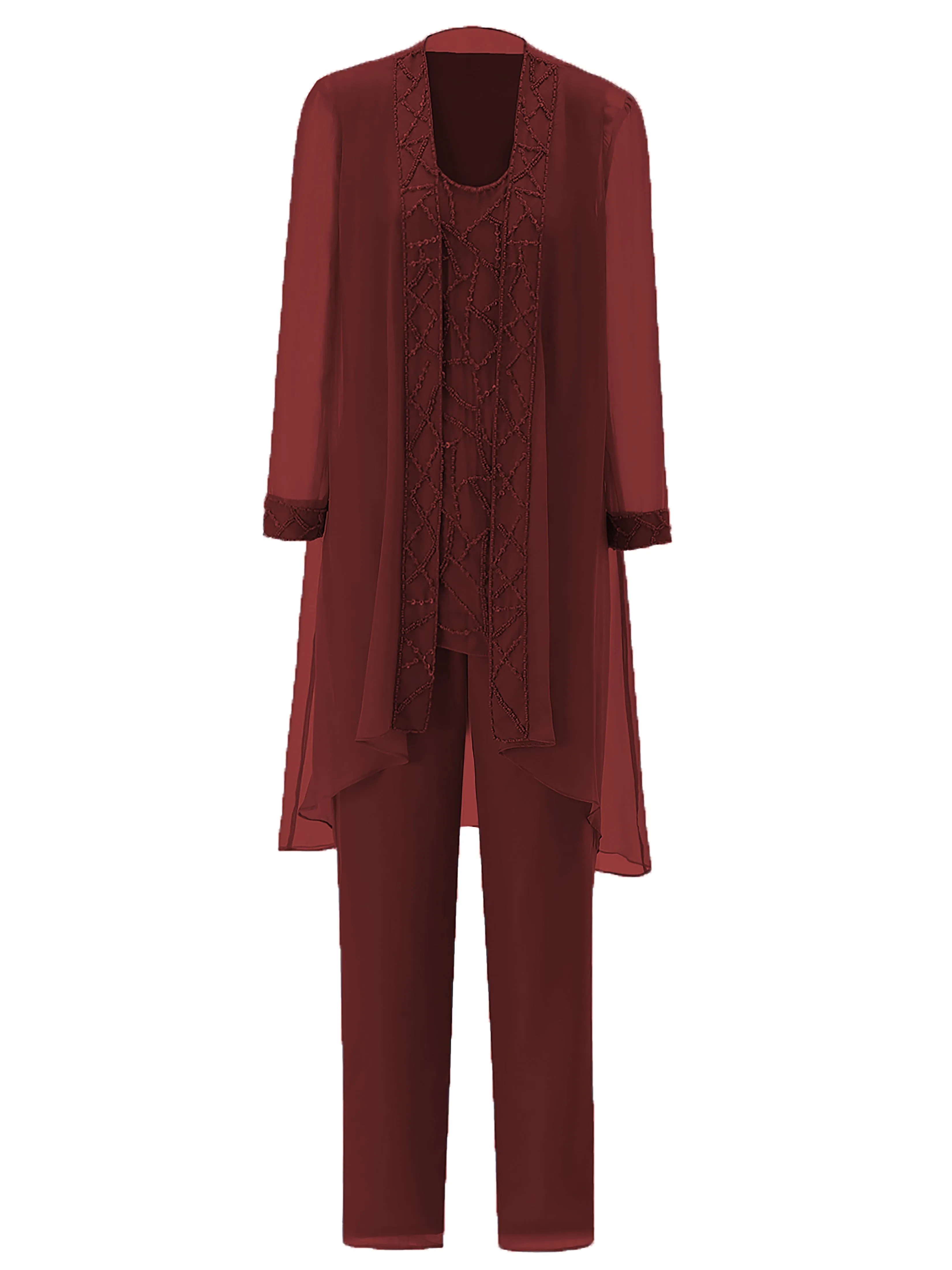 Long Sleeves Chiffon Mother of the Bride Dress Pant Suits