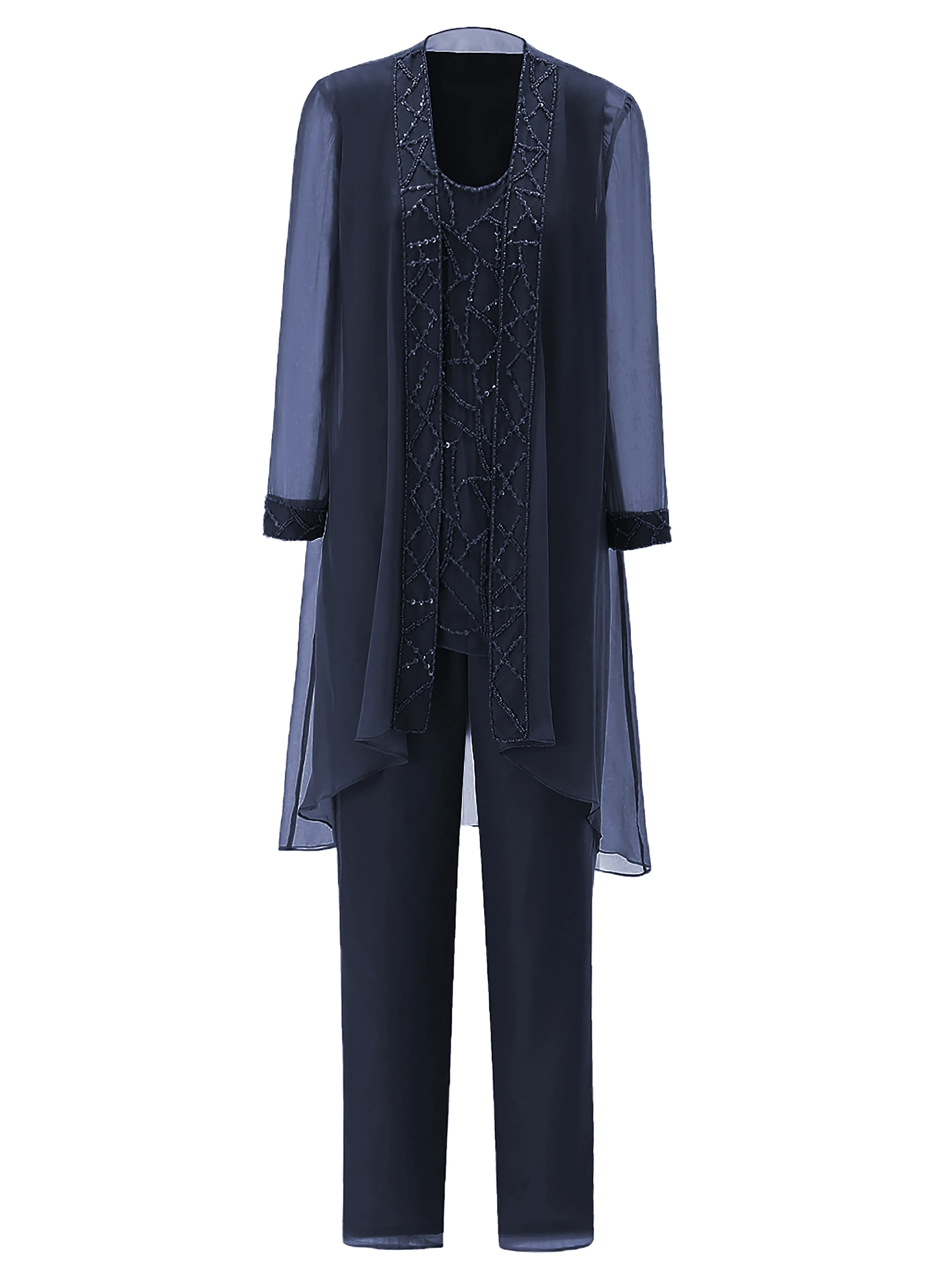 Long Sleeves Chiffon Mother of the Bride Dress Pant Suits