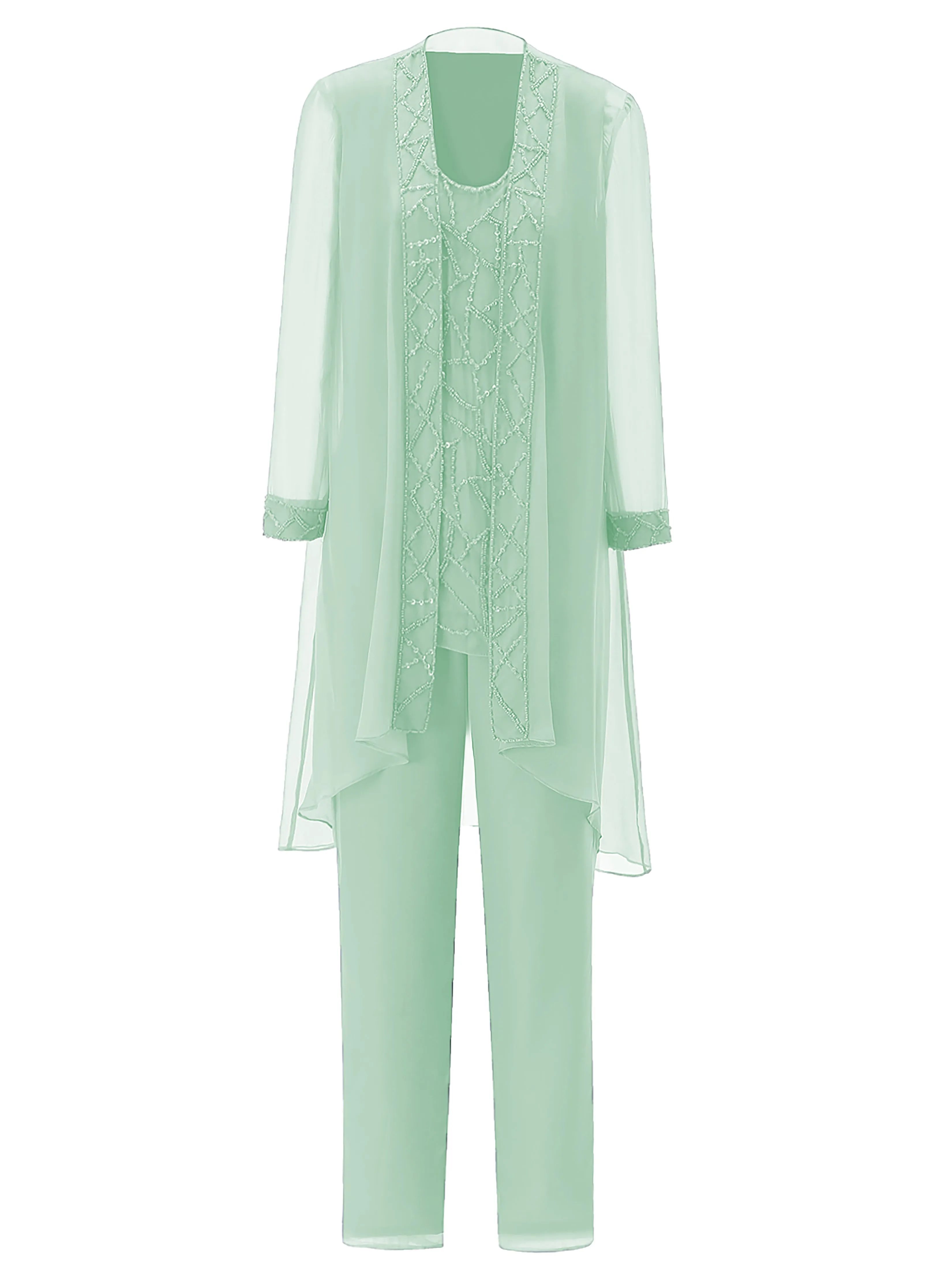 Long Sleeves Chiffon Mother of the Bride Dress Pant Suits