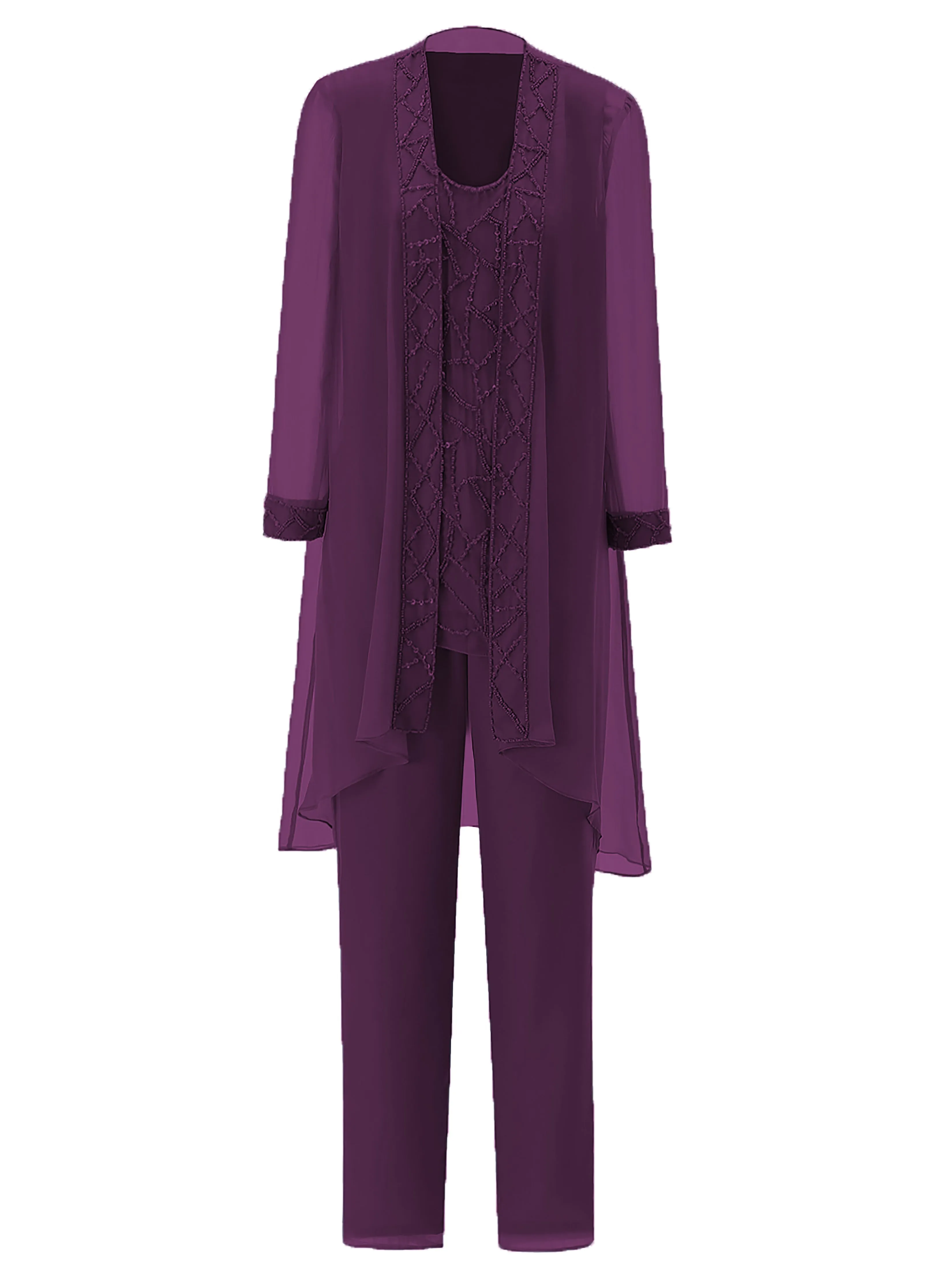 Long Sleeves Chiffon Mother of the Bride Dress Pant Suits