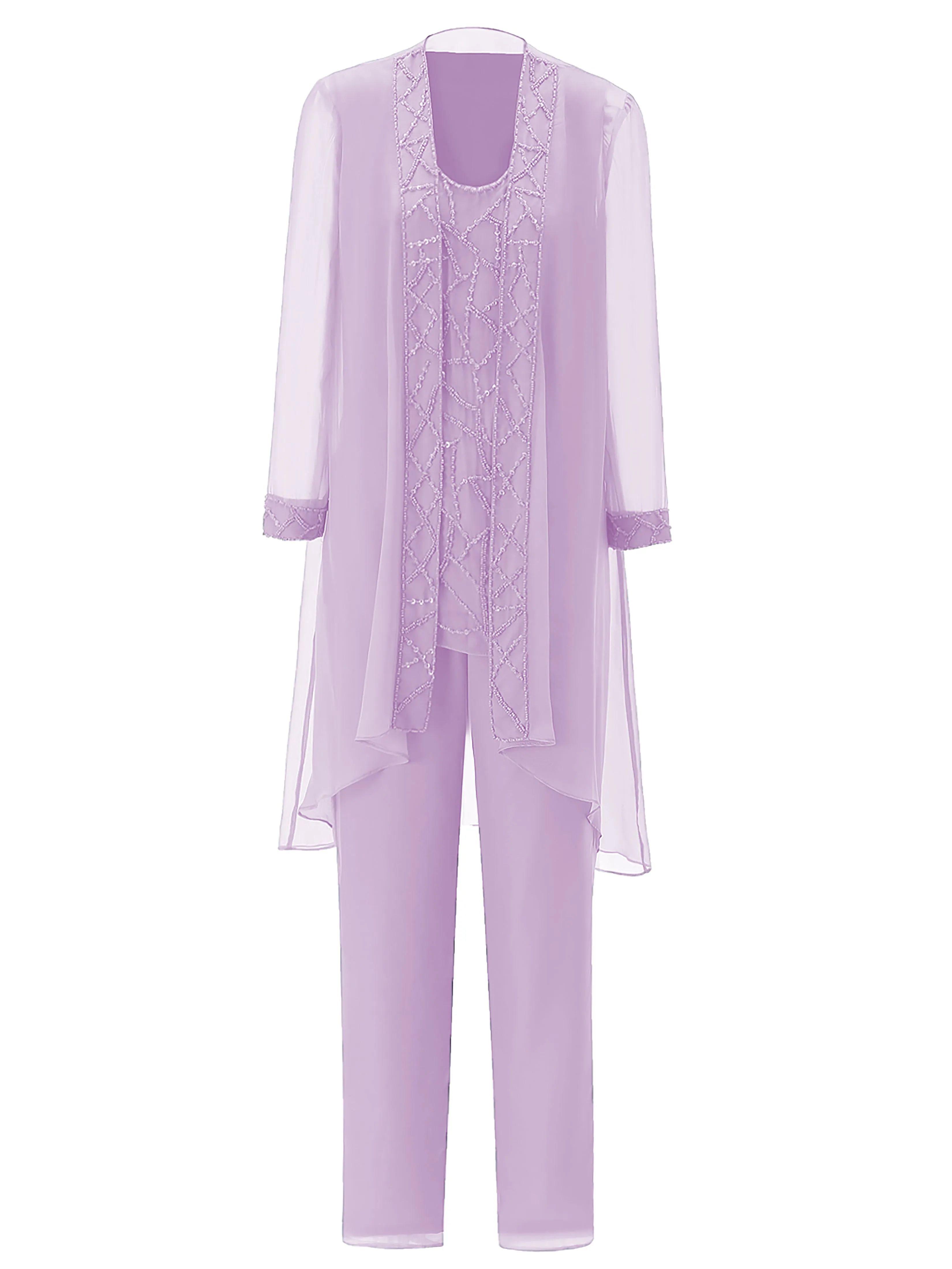 Long Sleeves Chiffon Mother of the Bride Dress Pant Suits