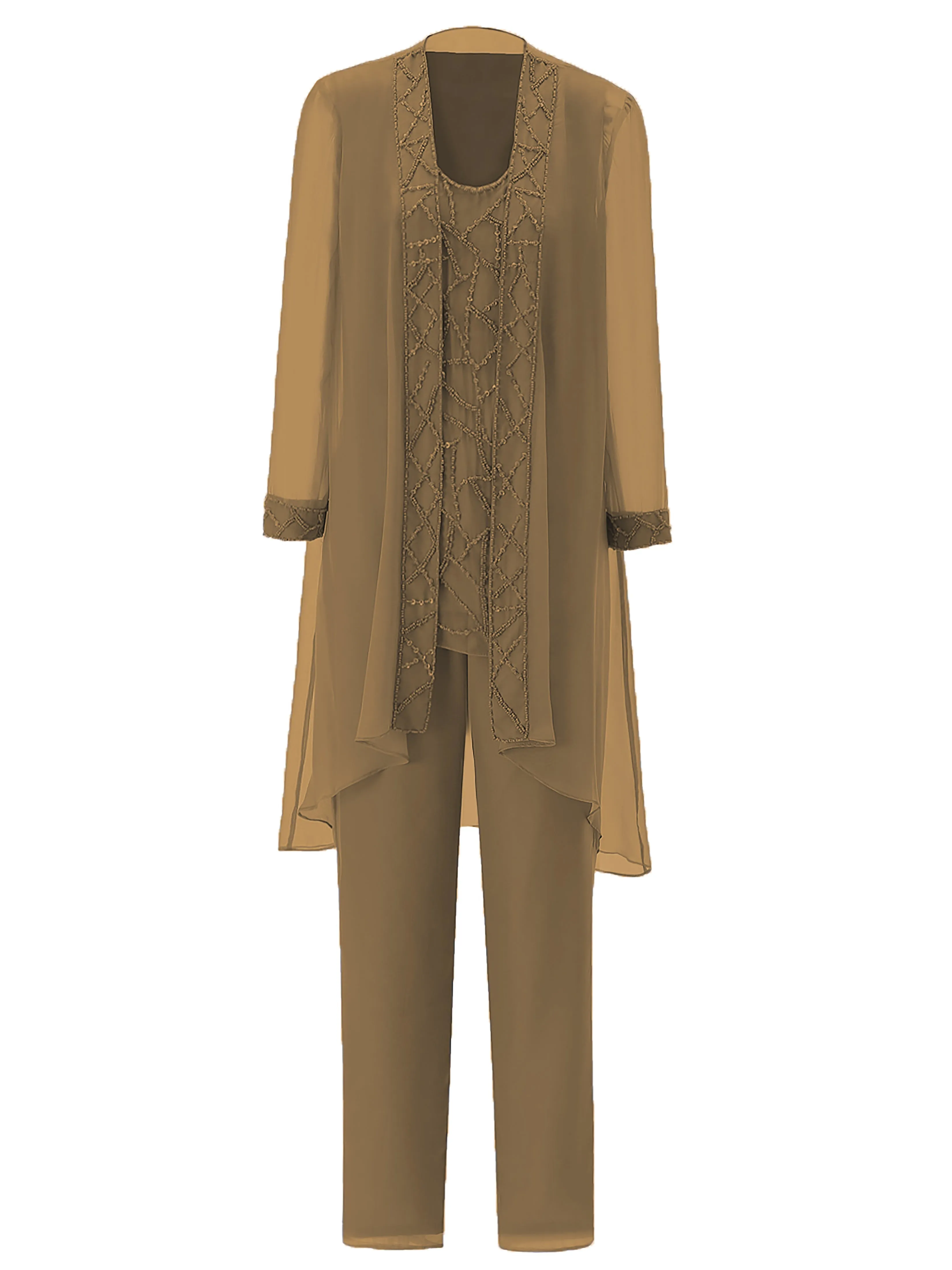 Long Sleeves Chiffon Mother of the Bride Dress Pant Suits