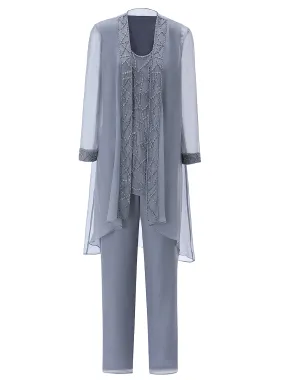 Long Sleeves Chiffon Mother of the Bride Dress Pant Suits