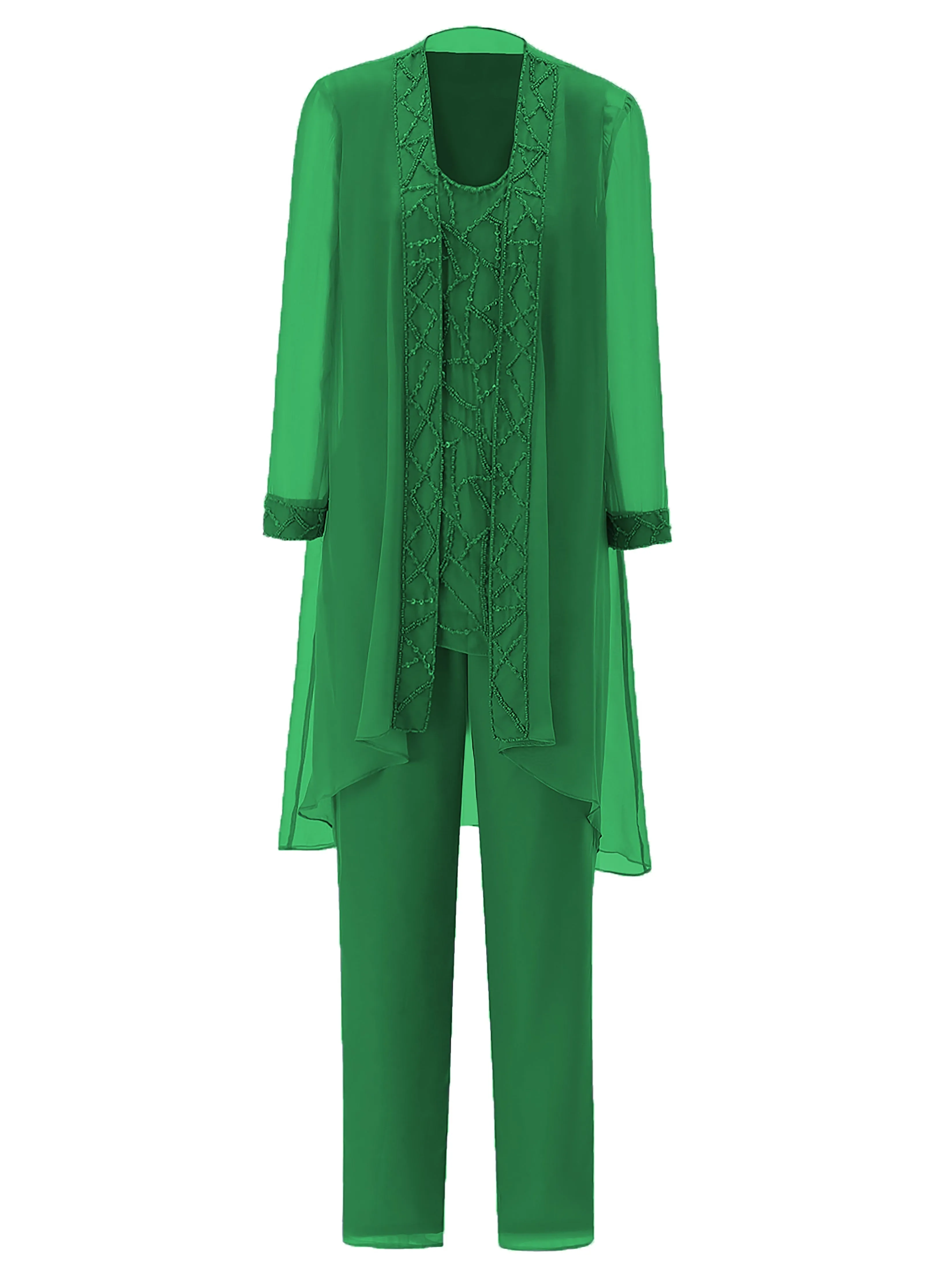 Long Sleeves Chiffon Mother of the Bride Dress Pant Suits
