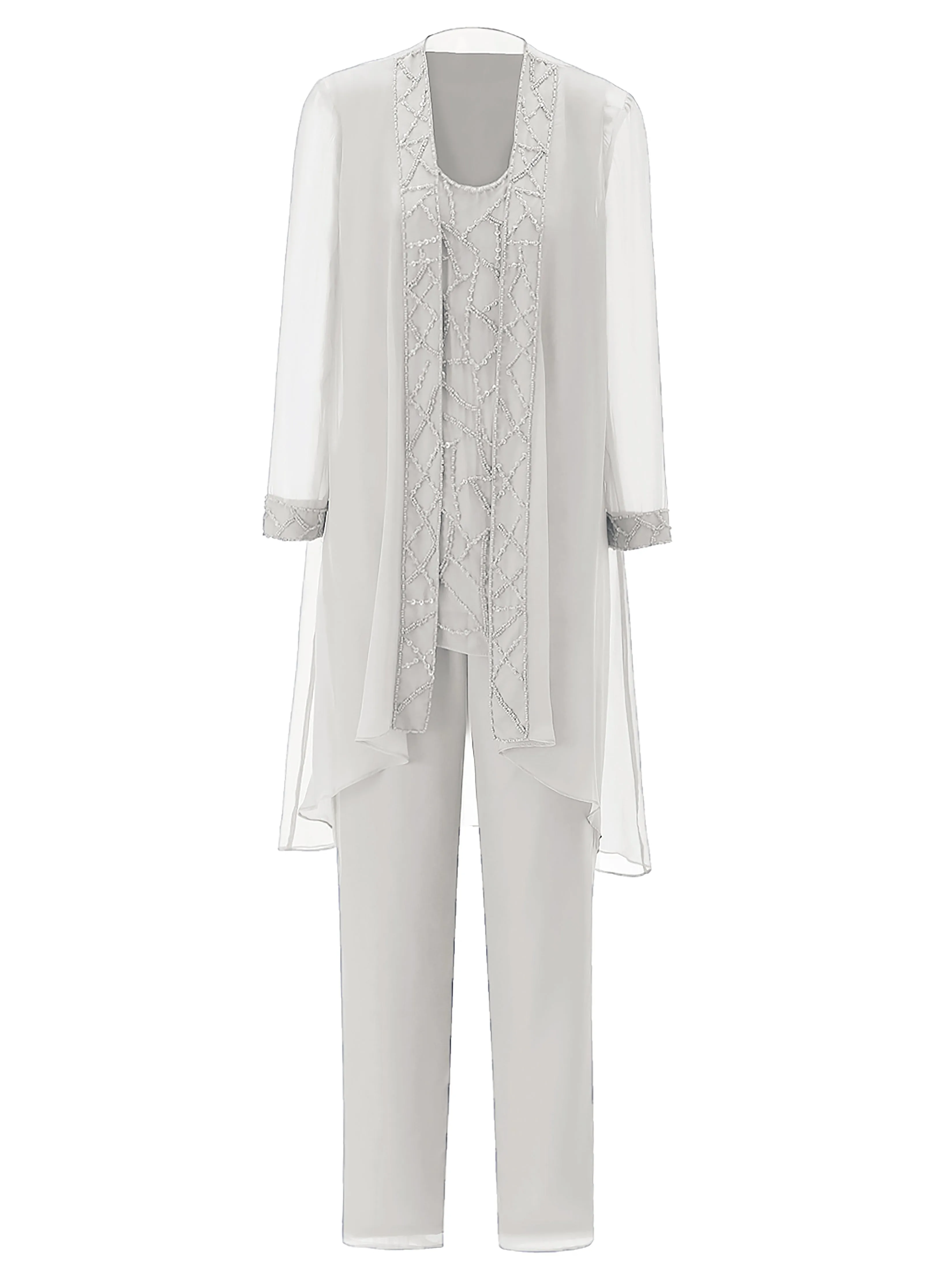 Long Sleeves Chiffon Mother of the Bride Dress Pant Suits