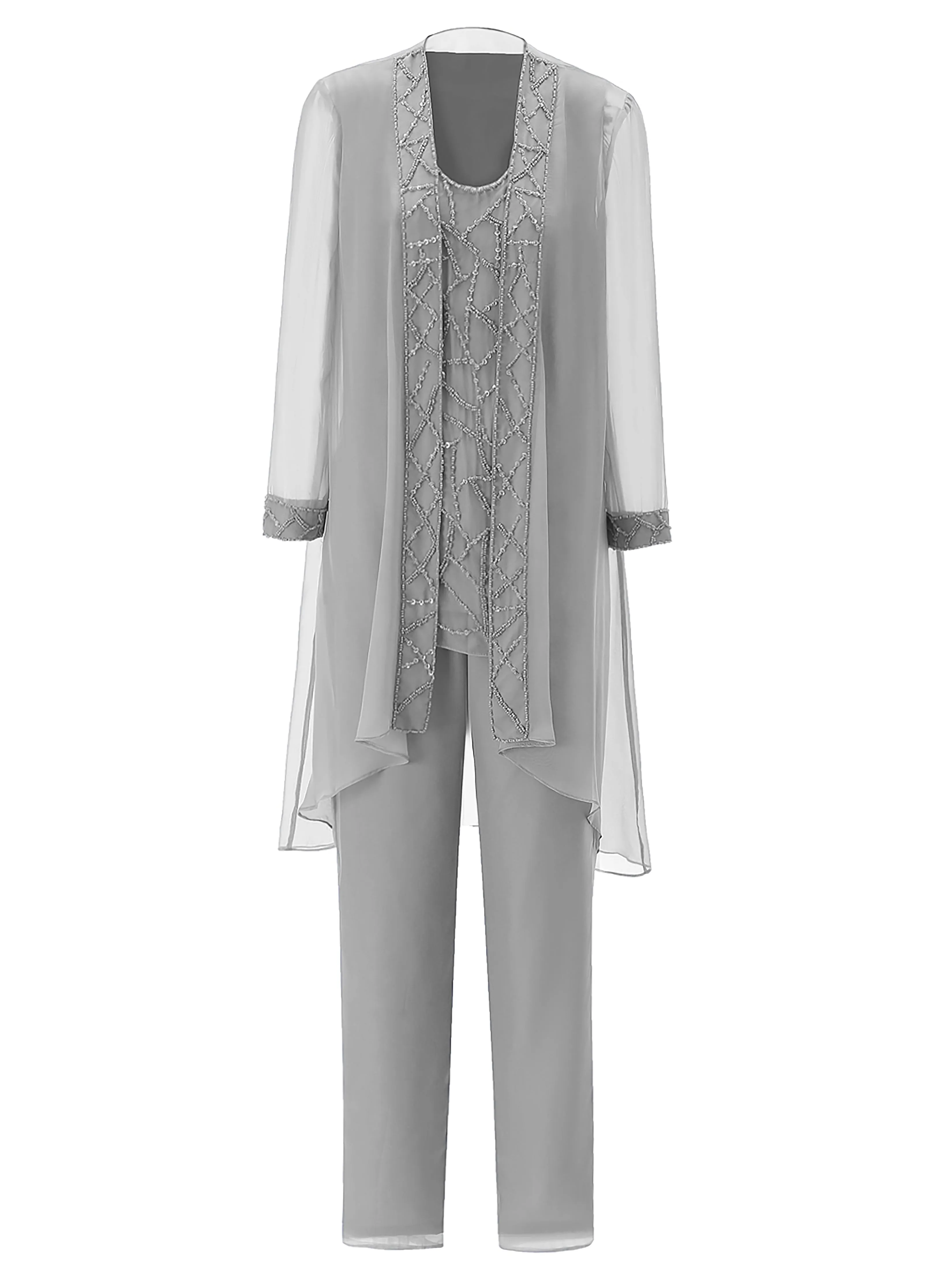 Long Sleeves Chiffon Mother of the Bride Dress Pant Suits