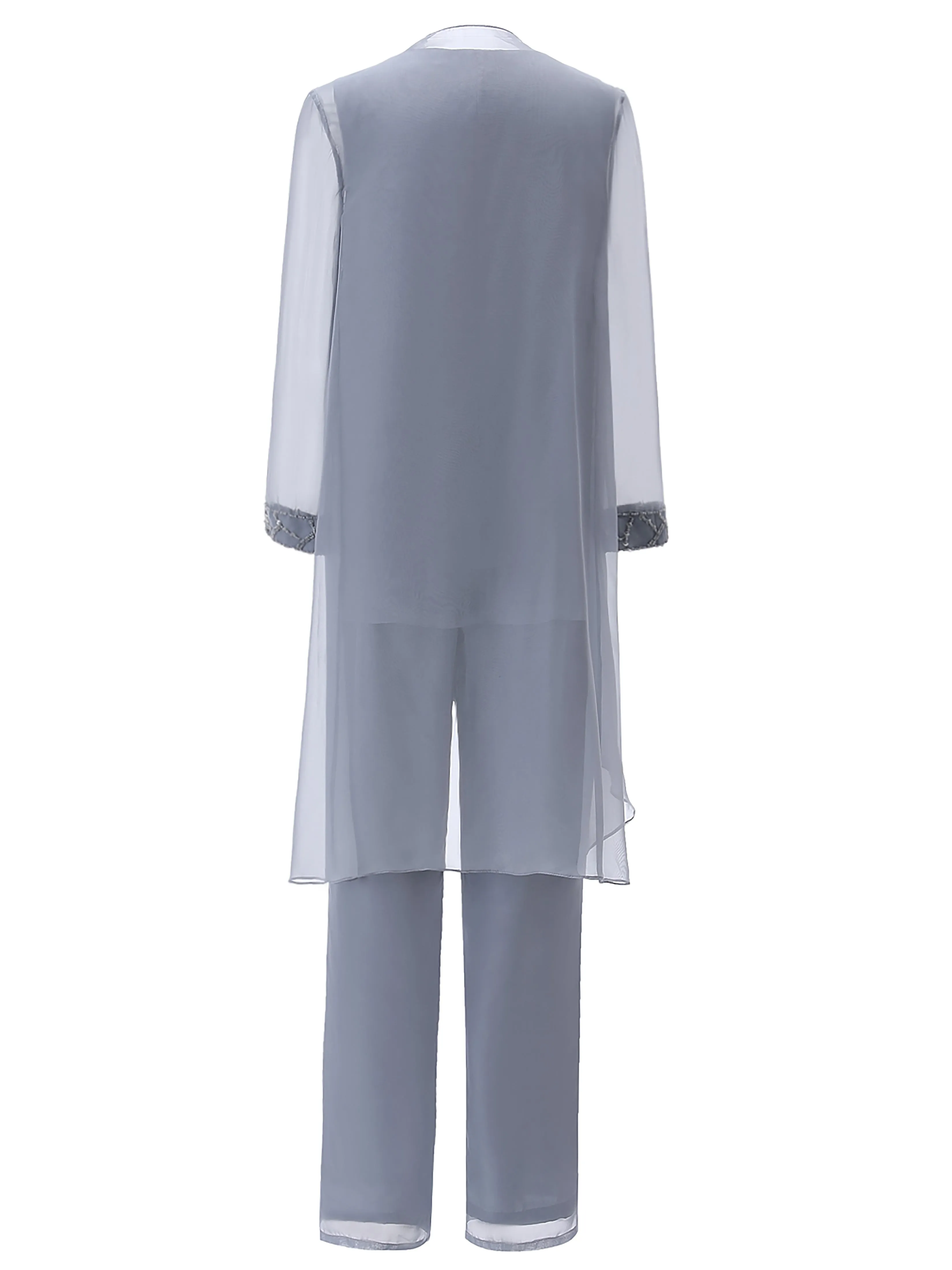 Long Sleeves Chiffon Mother of the Bride Dress Pant Suits