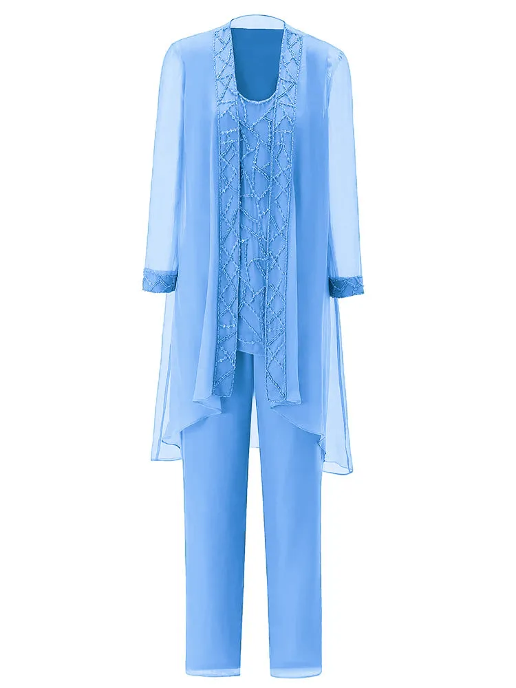 Long Sleeves Chiffon Mother of the Bride Dress Pant Suits