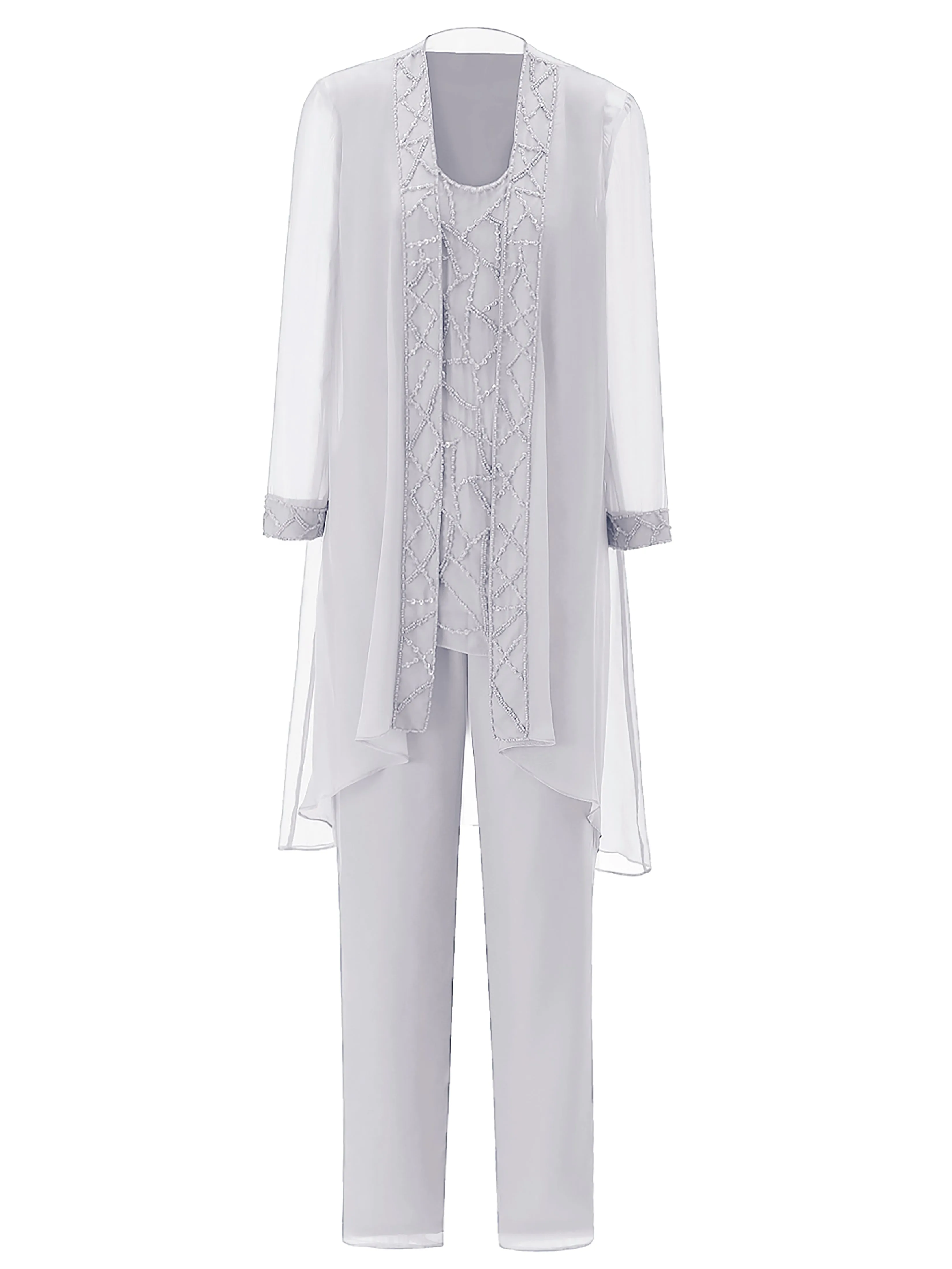 Long Sleeves Chiffon Mother of the Bride Dress Pant Suits