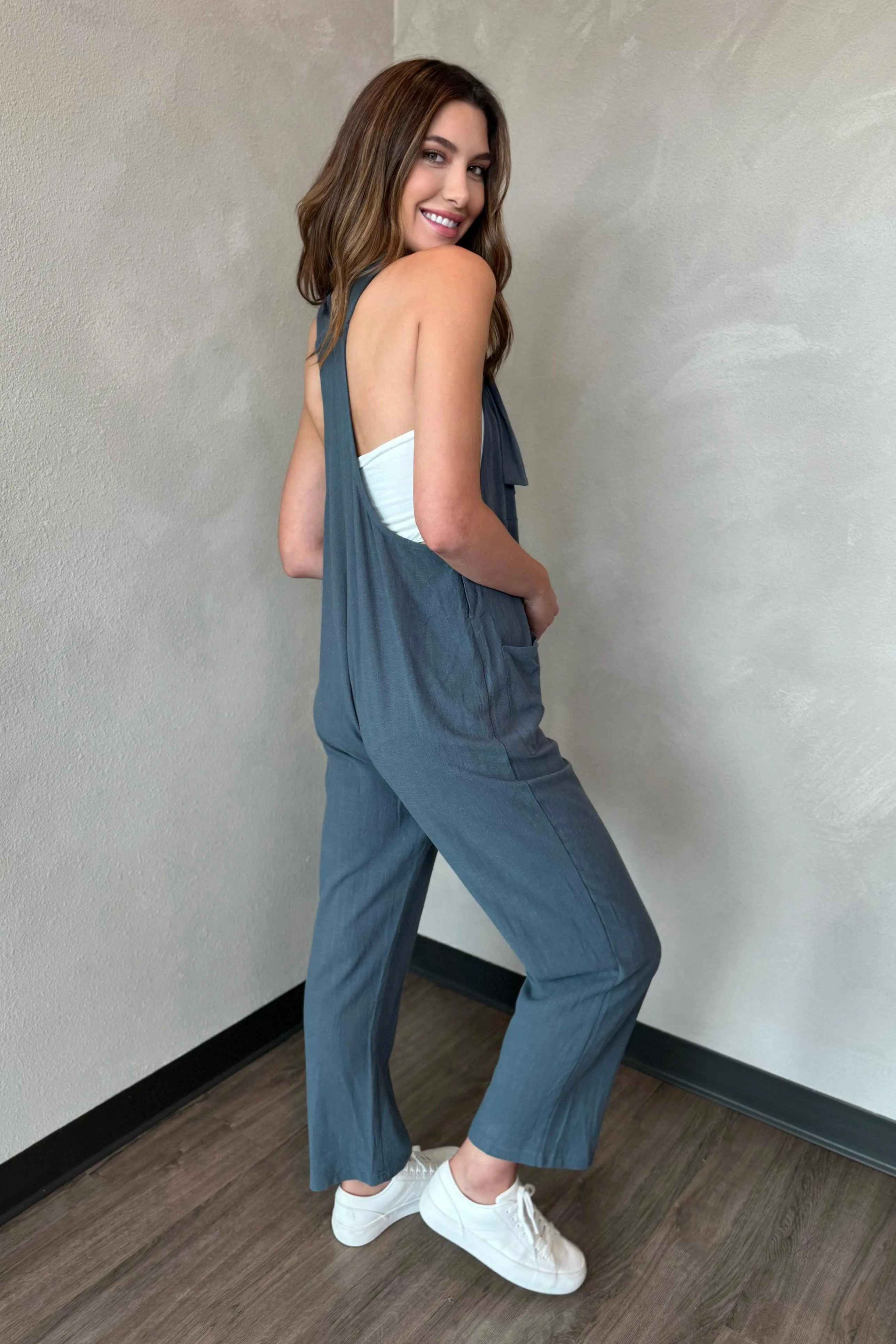 LOVELY IN LINEN OVERALLS