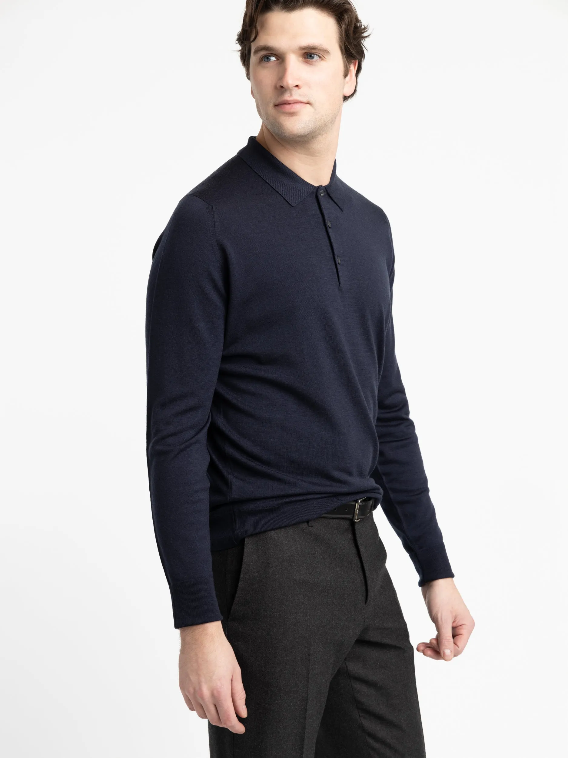 Midnight Cotswold Extra-Fine Merino Wool Polo Shirt