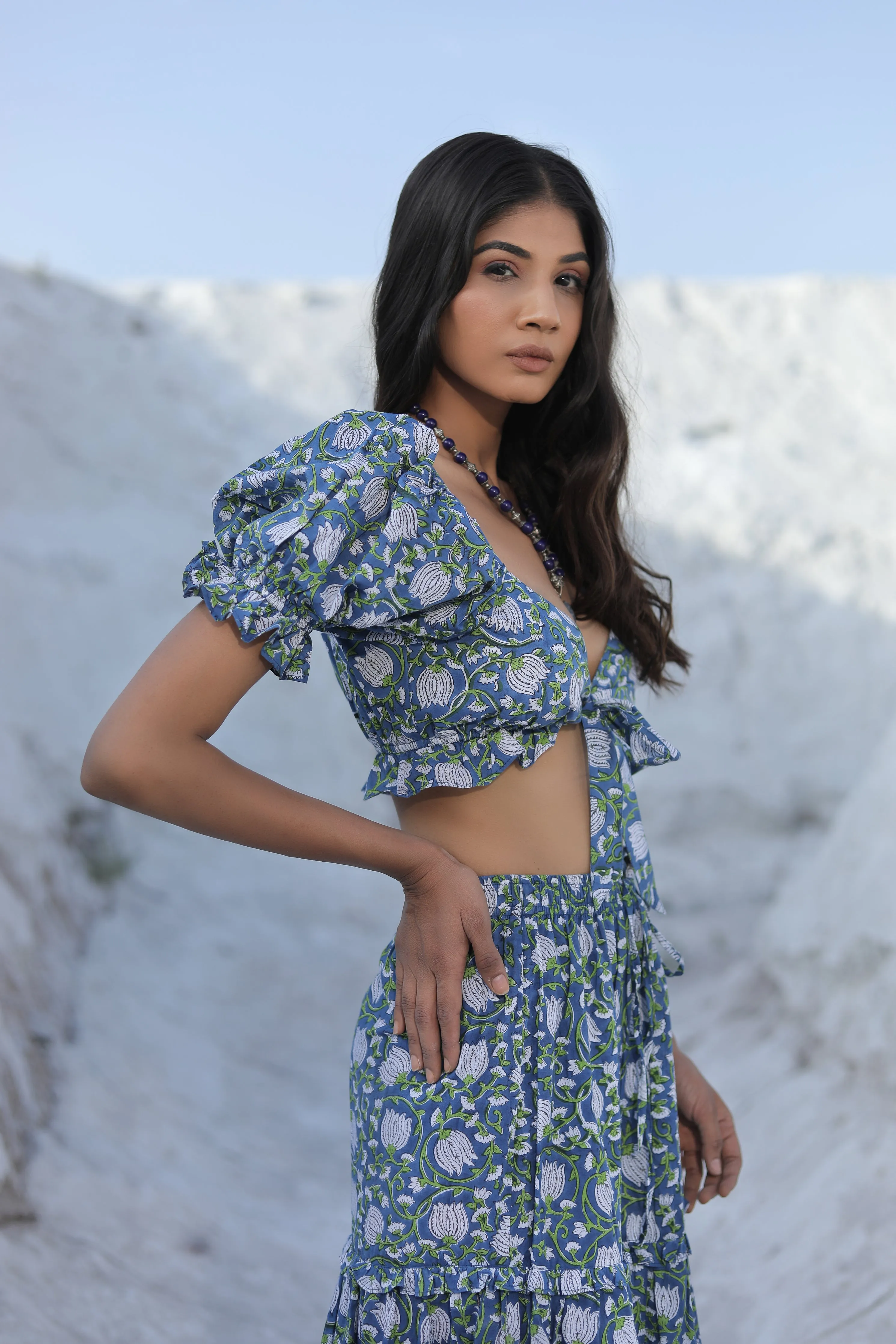Naomi Two Piece Short Crop Top and Skirt ~ Blue