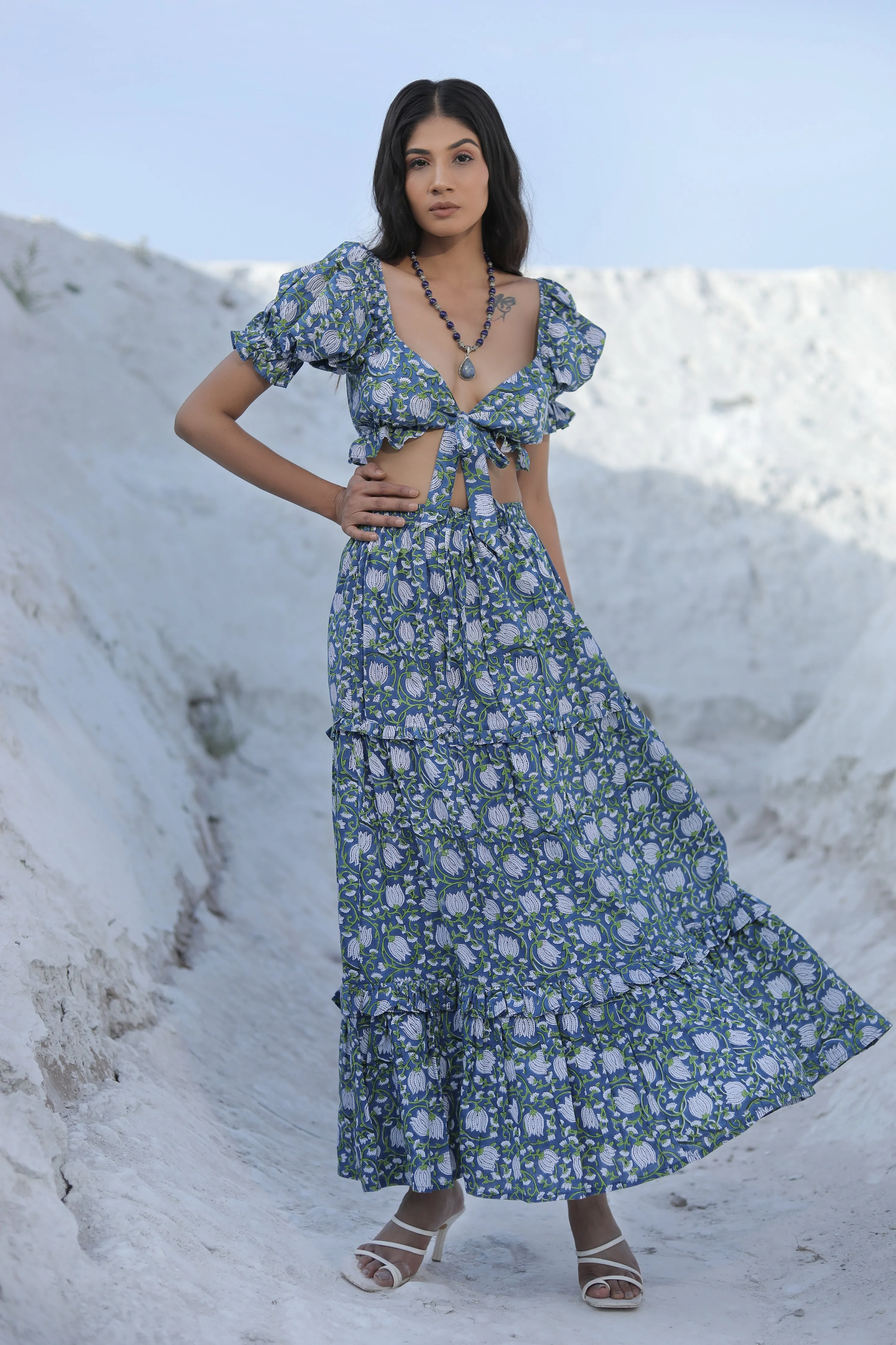 Naomi Two Piece Short Crop Top and Skirt ~ Blue