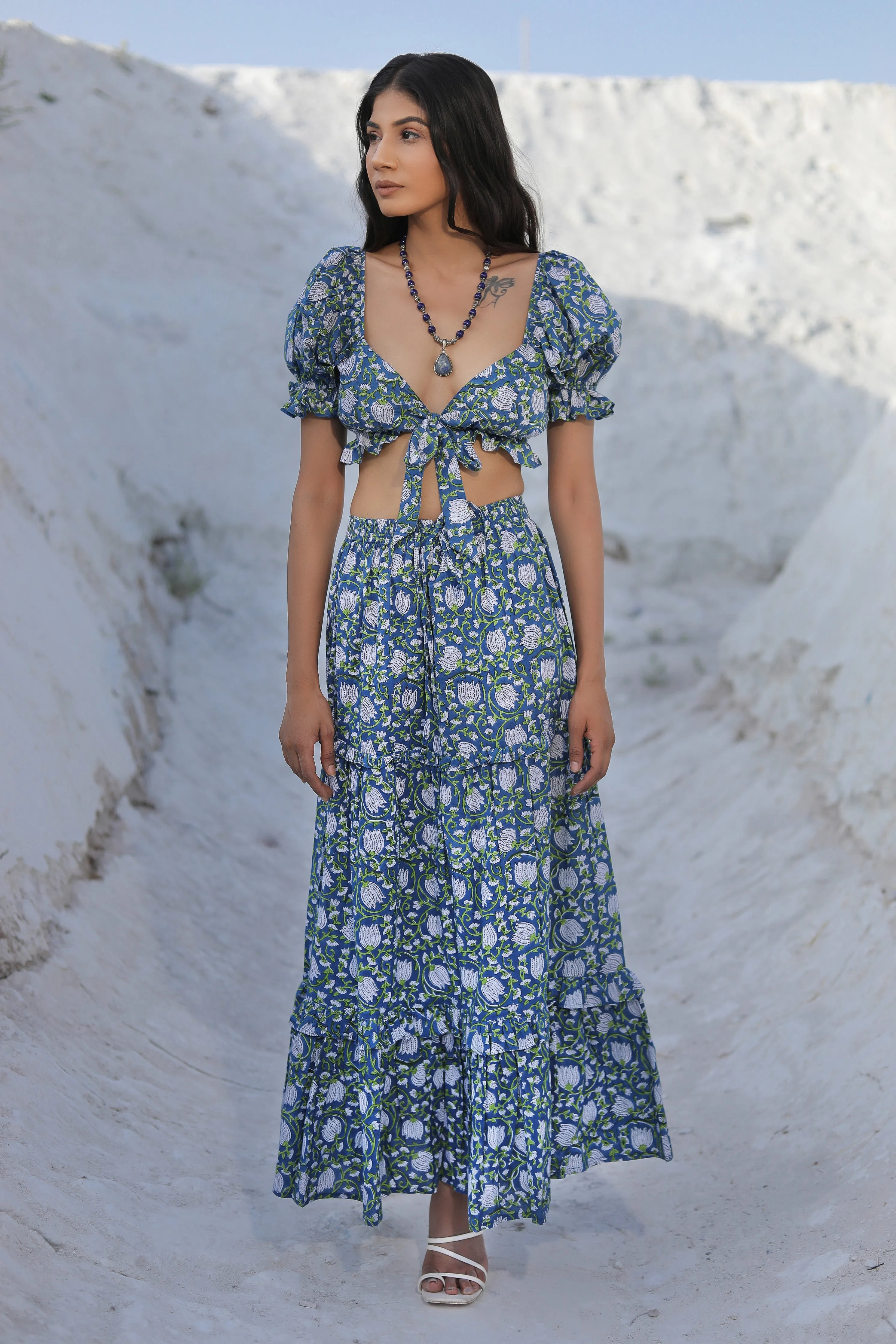 Naomi Two Piece Short Crop Top and Skirt ~ Blue