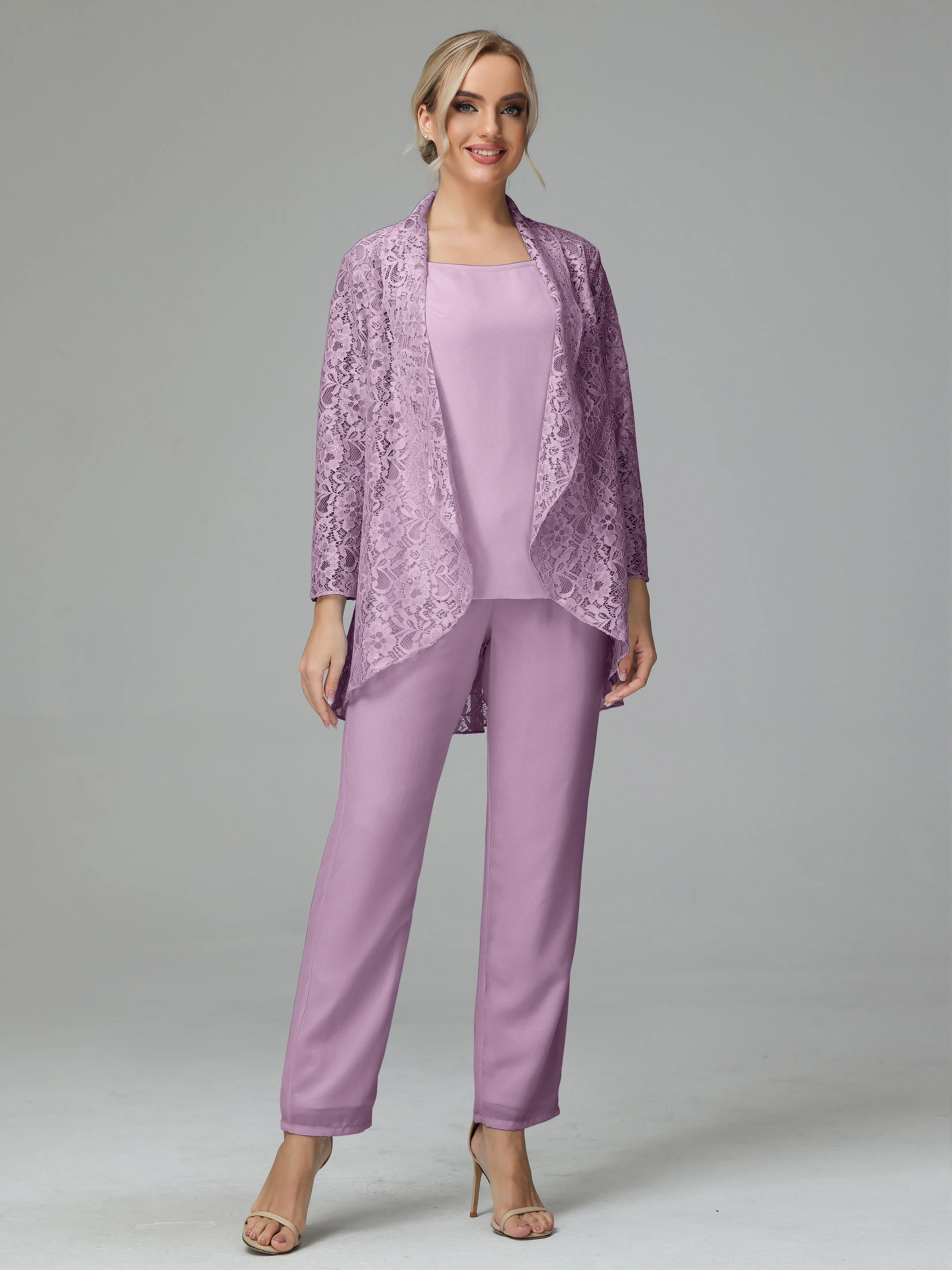 Pantsuit Separates Scoop Floor-Length Chiffon Mother of the Bride Dress