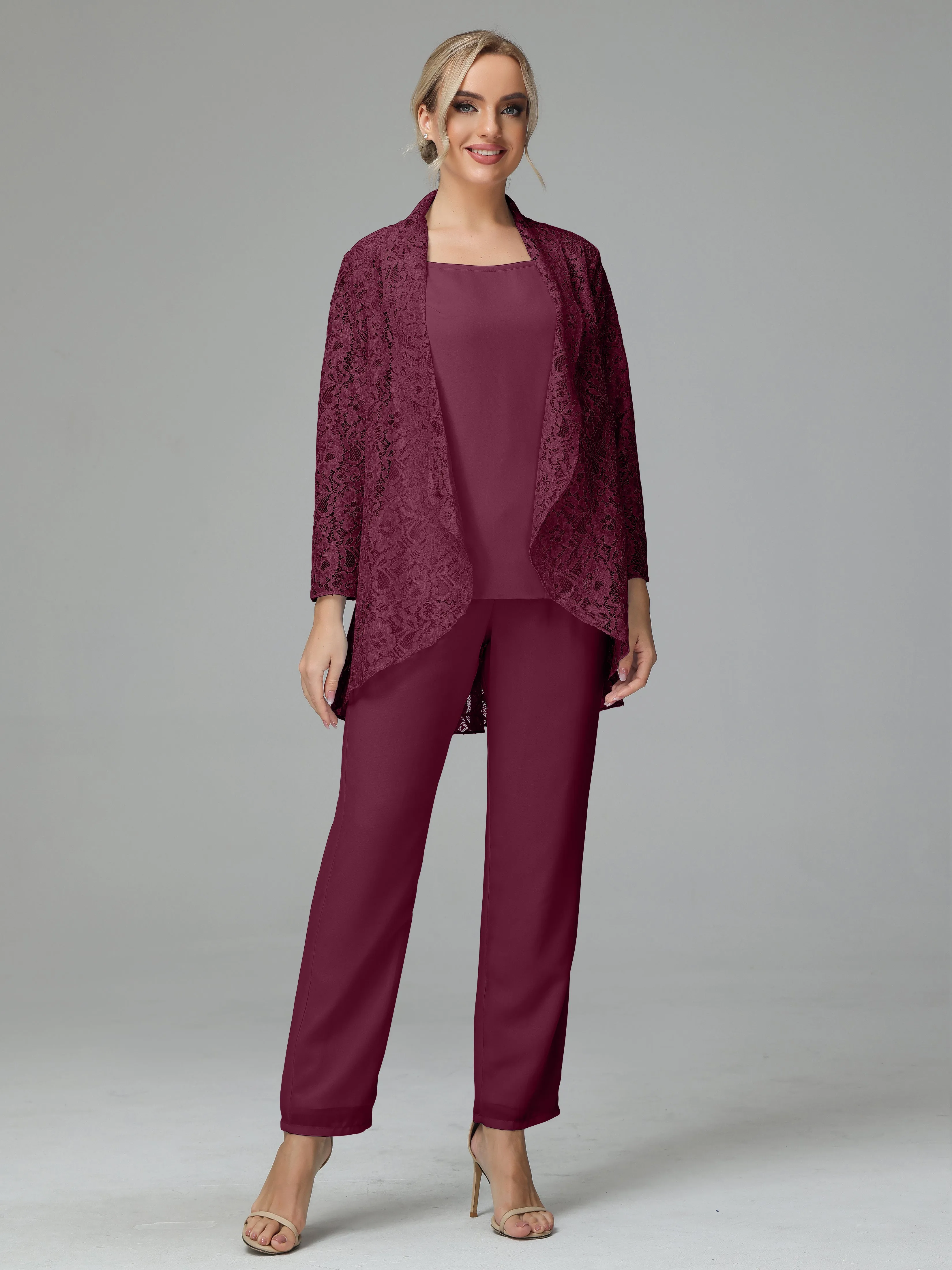 Pantsuit Separates Scoop Floor-Length Chiffon Mother of the Bride Dress