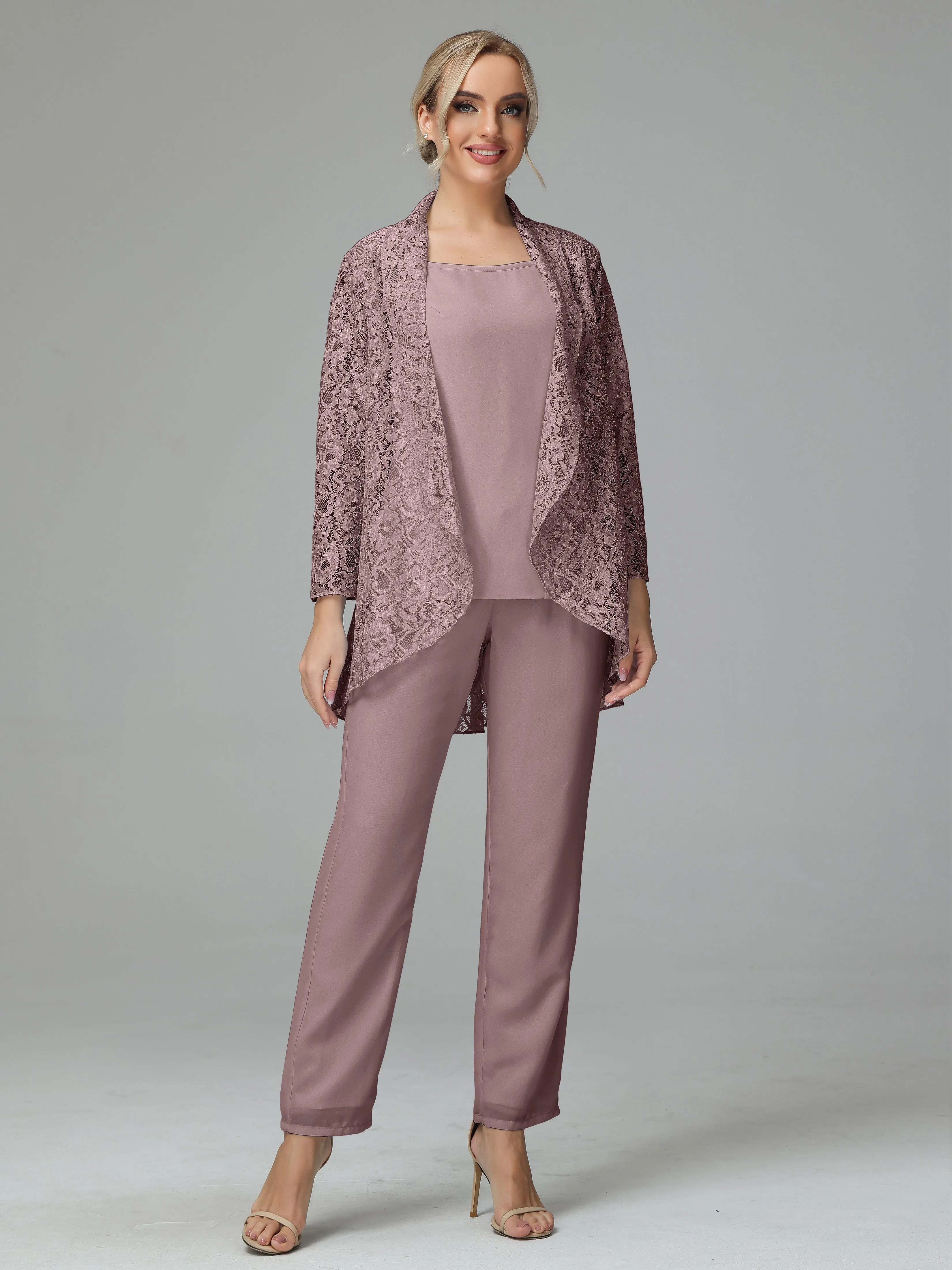 Pantsuit Separates Scoop Floor-Length Chiffon Mother of the Bride Dress
