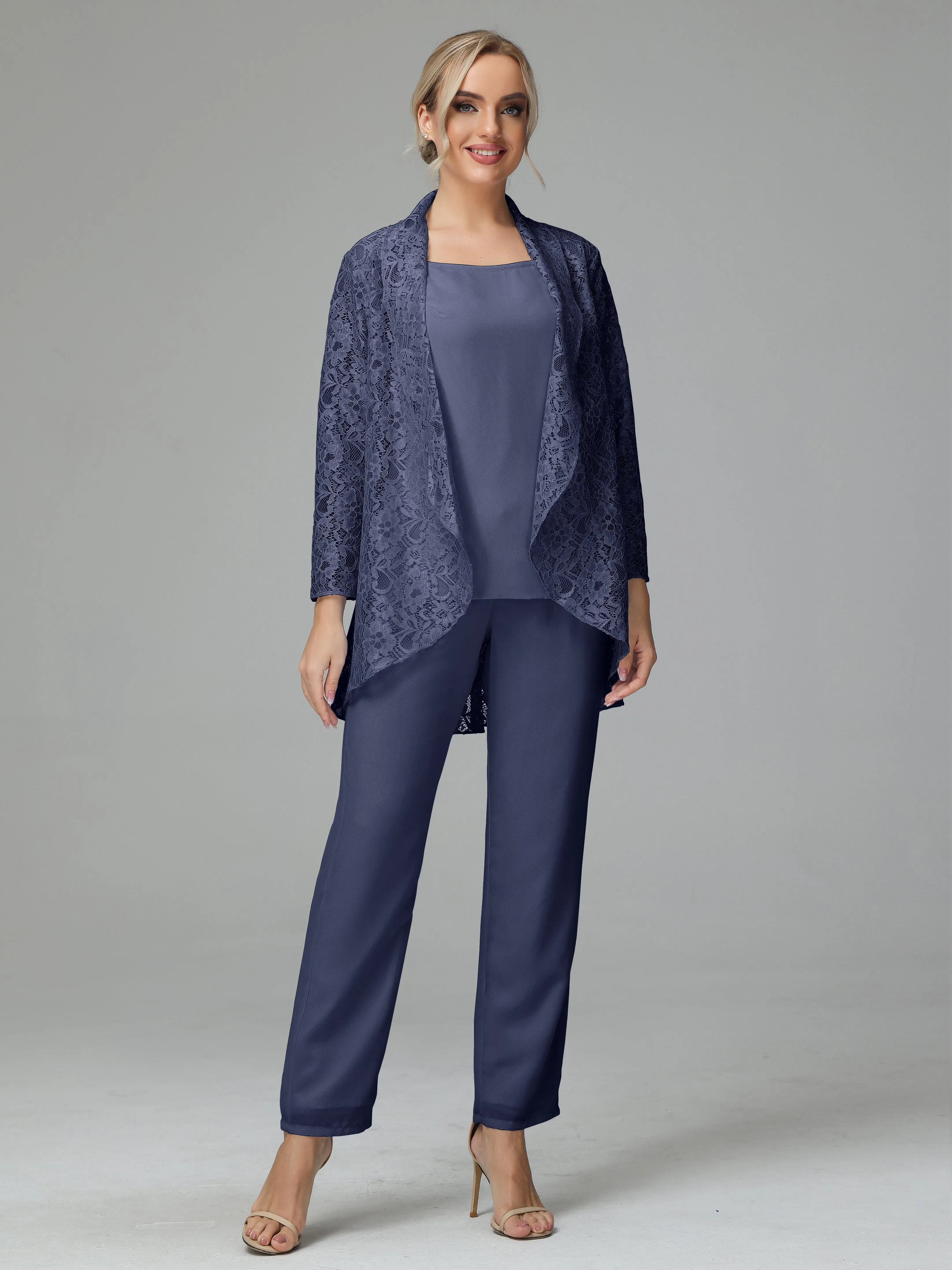 Pantsuit Separates Scoop Floor-Length Chiffon Mother of the Bride Dress