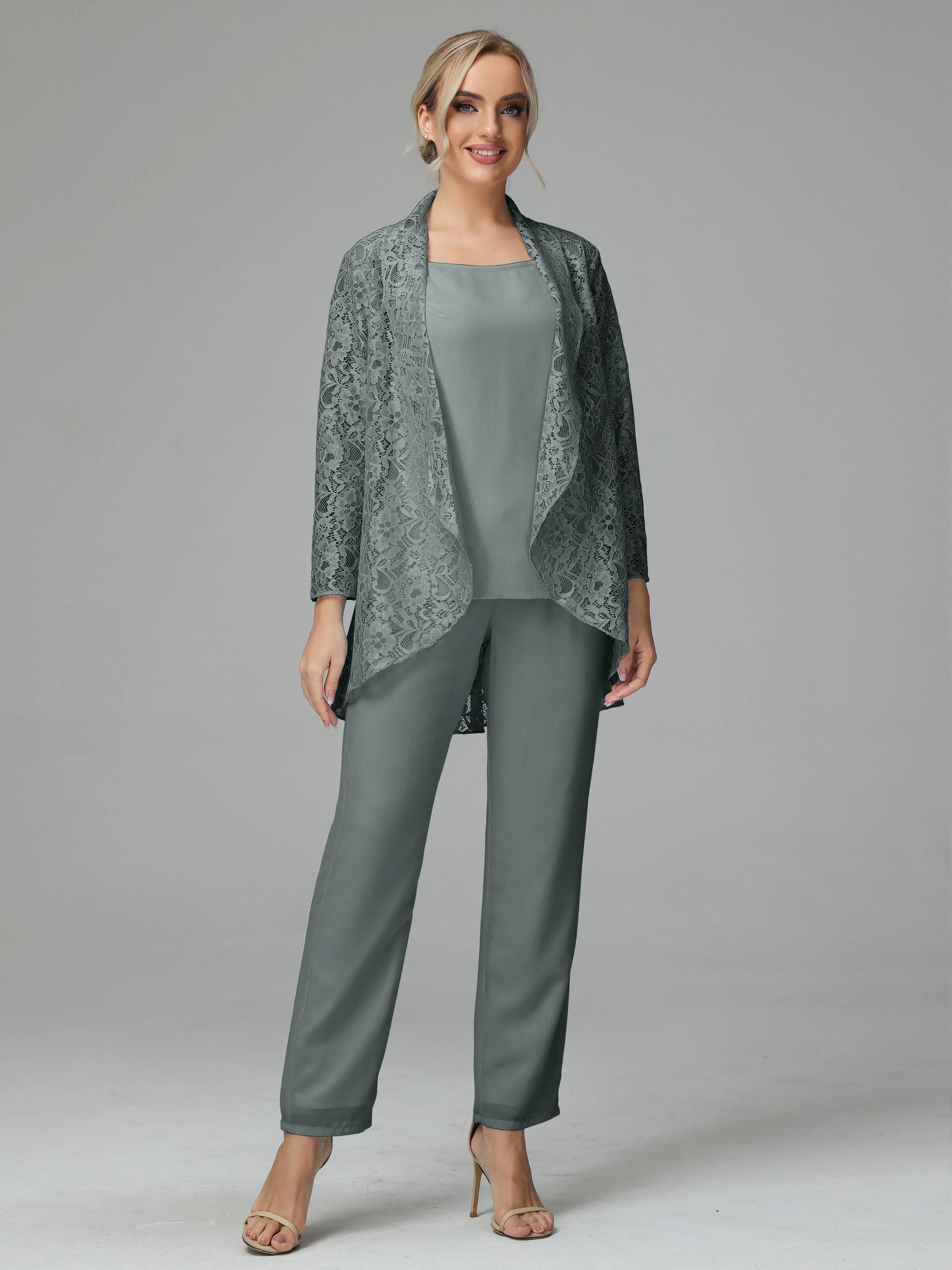 Pantsuit Separates Scoop Floor-Length Chiffon Mother of the Bride Dress