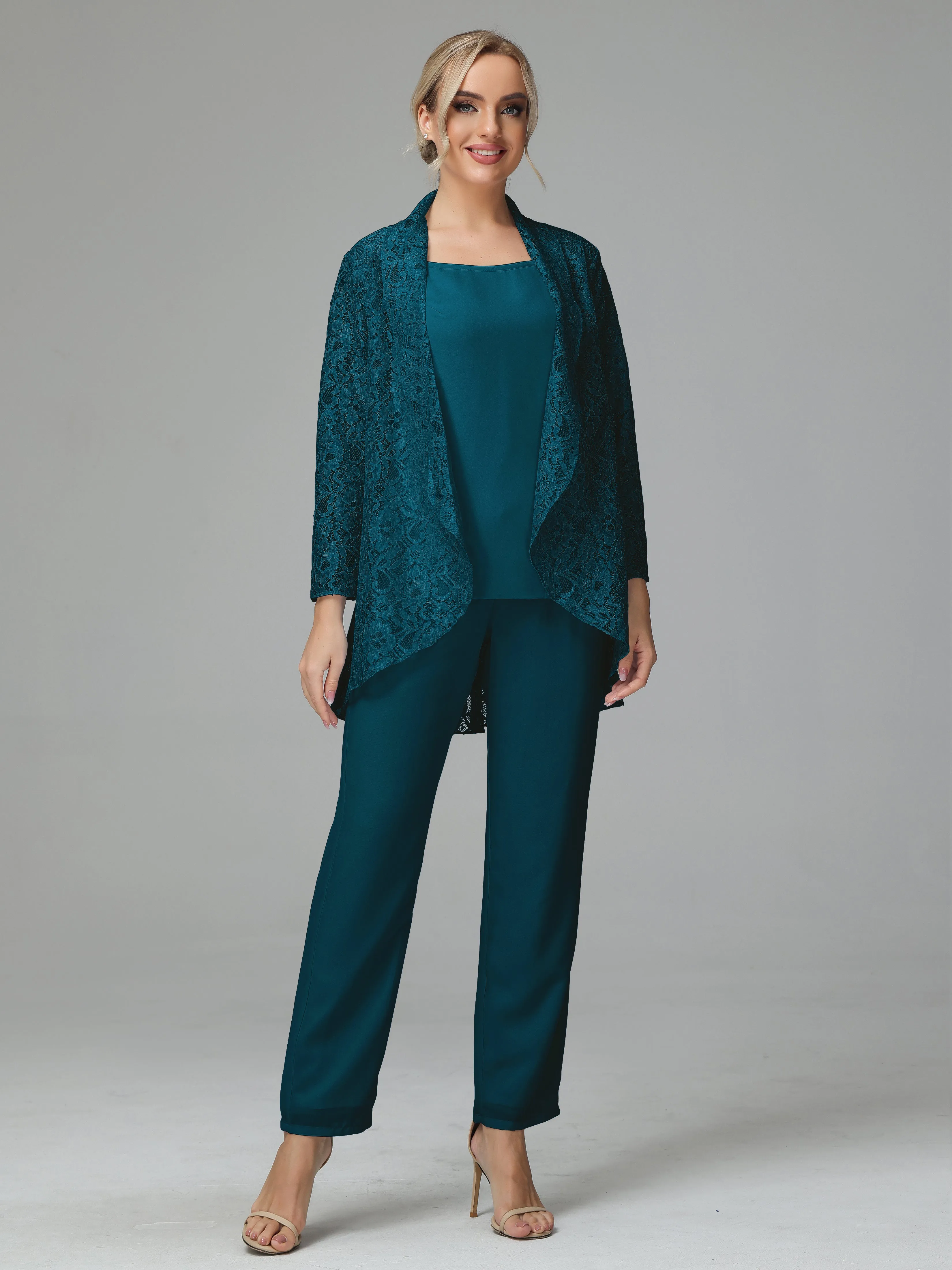 Pantsuit Separates Scoop Floor-Length Chiffon Mother of the Bride Dress