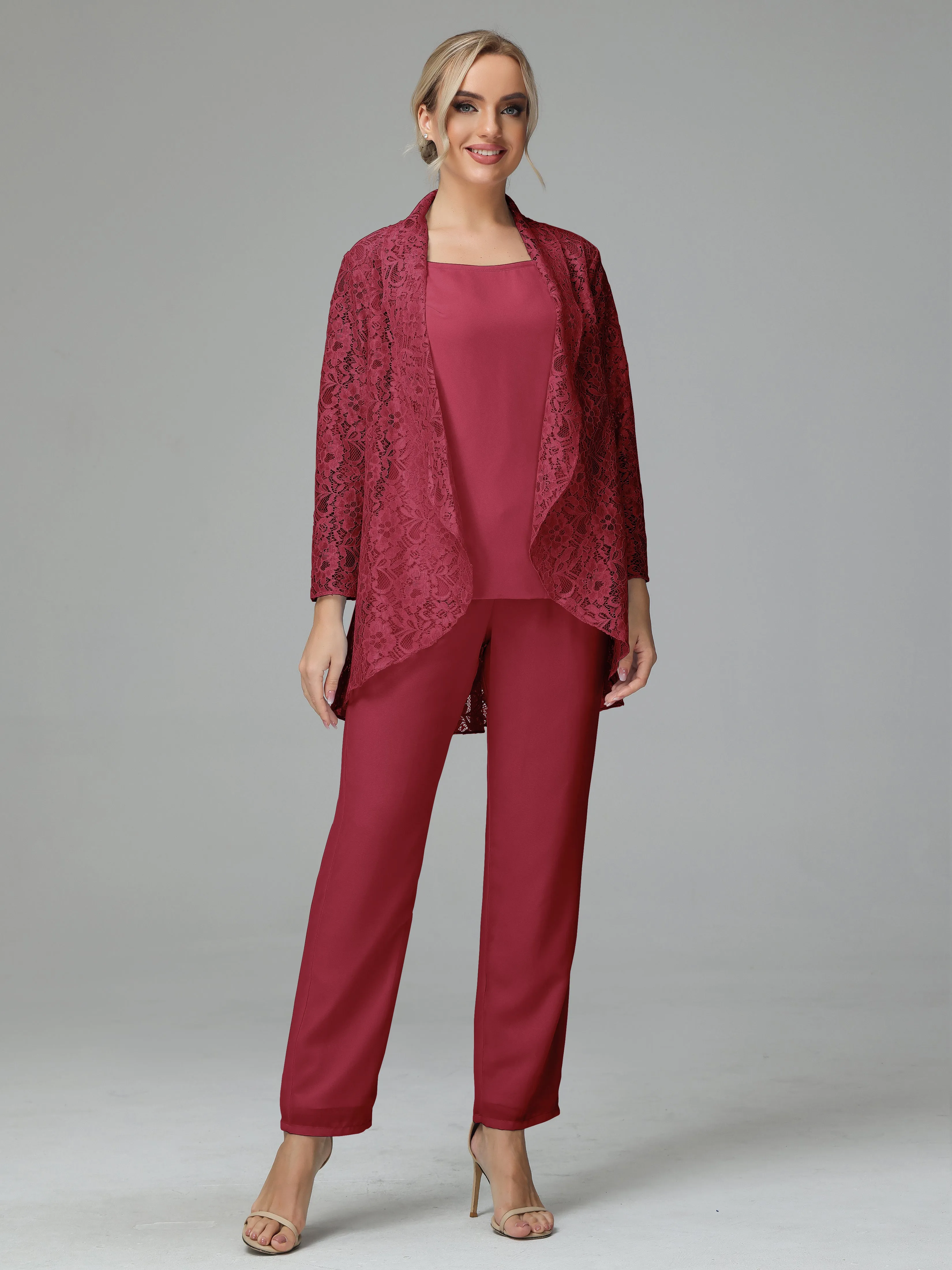 Pantsuit Separates Scoop Floor-Length Chiffon Mother of the Bride Dress