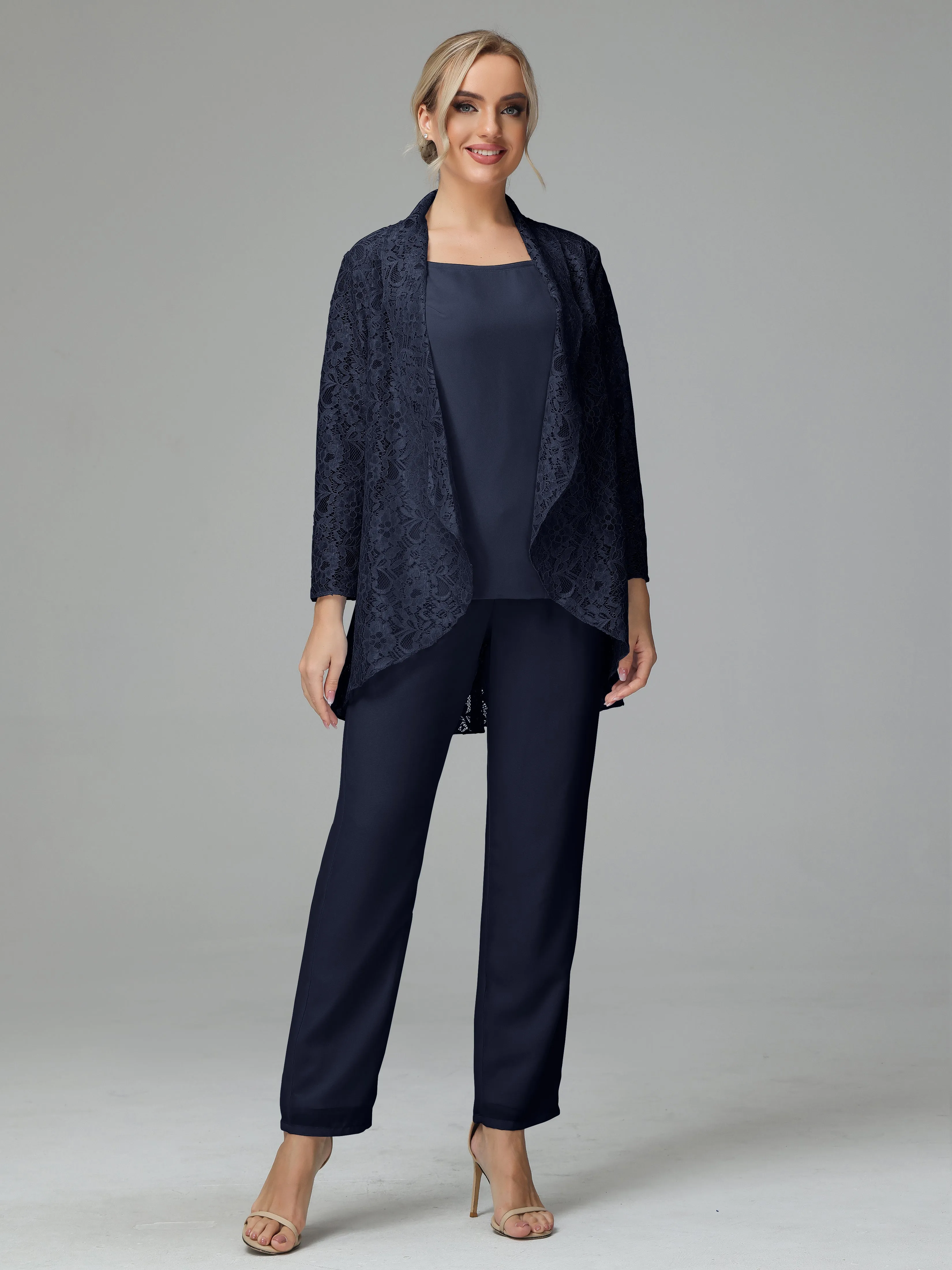 Pantsuit Separates Scoop Floor-Length Chiffon Mother of the Bride Dress