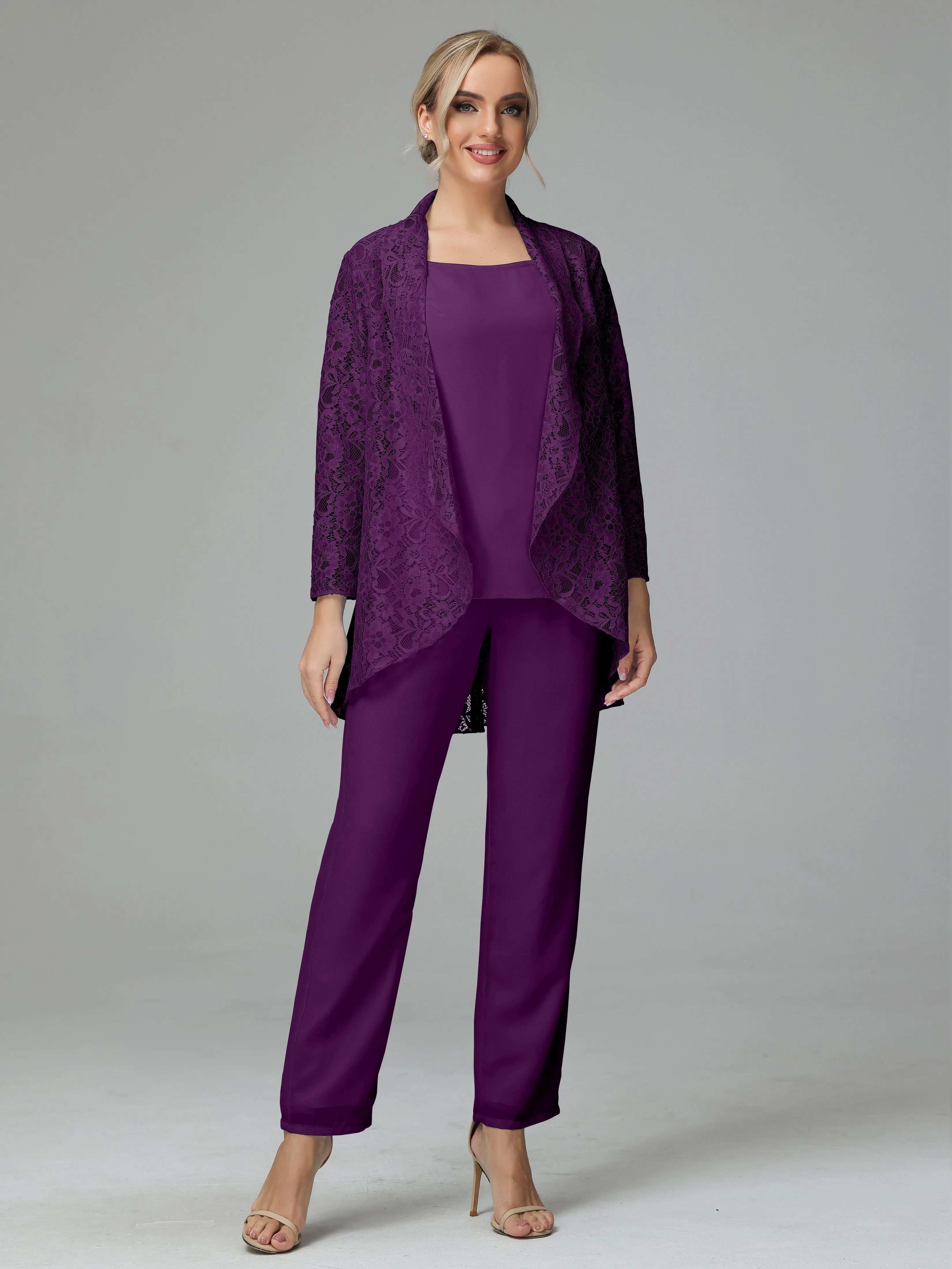 Pantsuit Separates Scoop Floor-Length Chiffon Mother of the Bride Dress