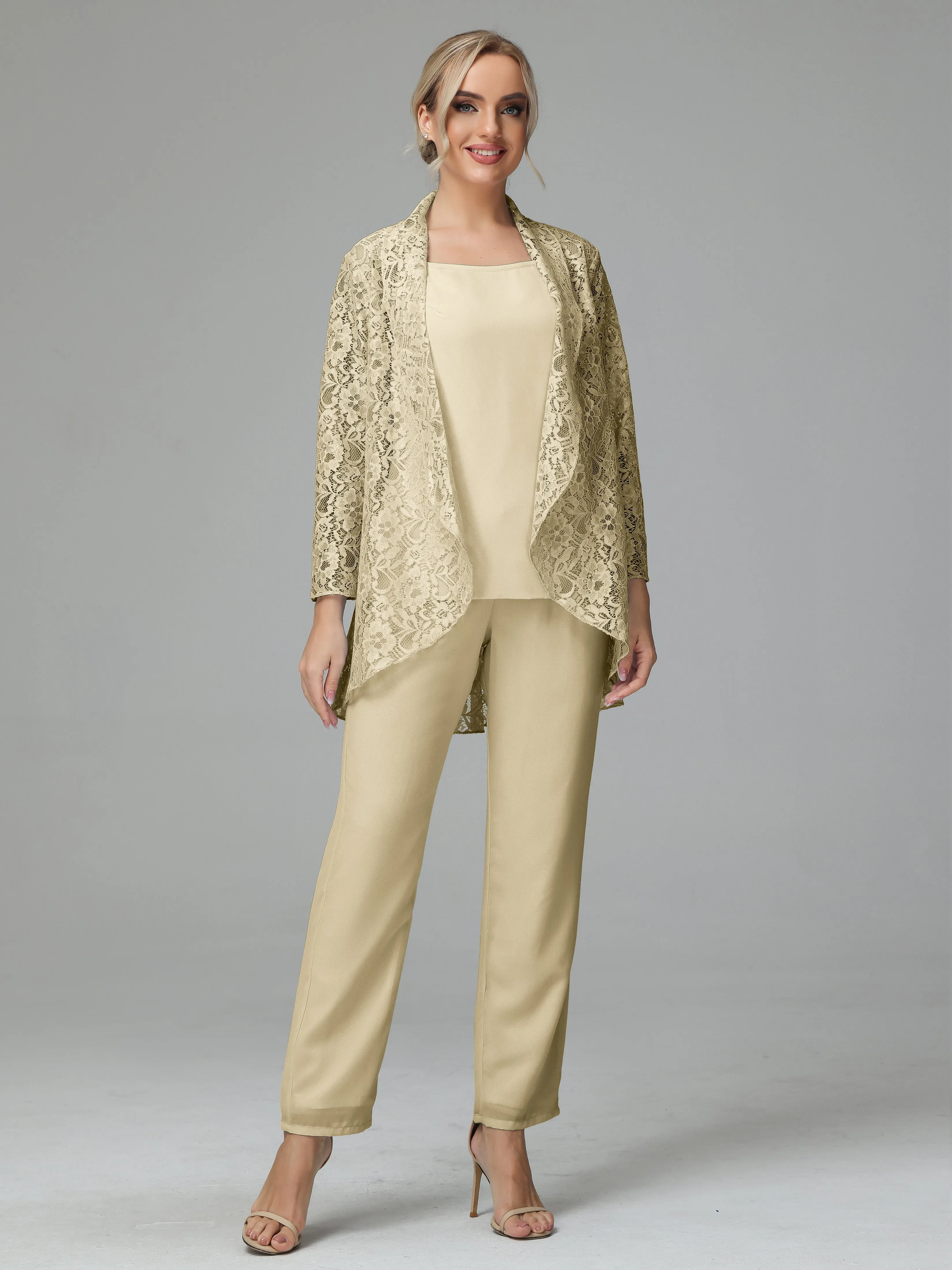 Pantsuit Separates Scoop Floor-Length Chiffon Mother of the Bride Dress