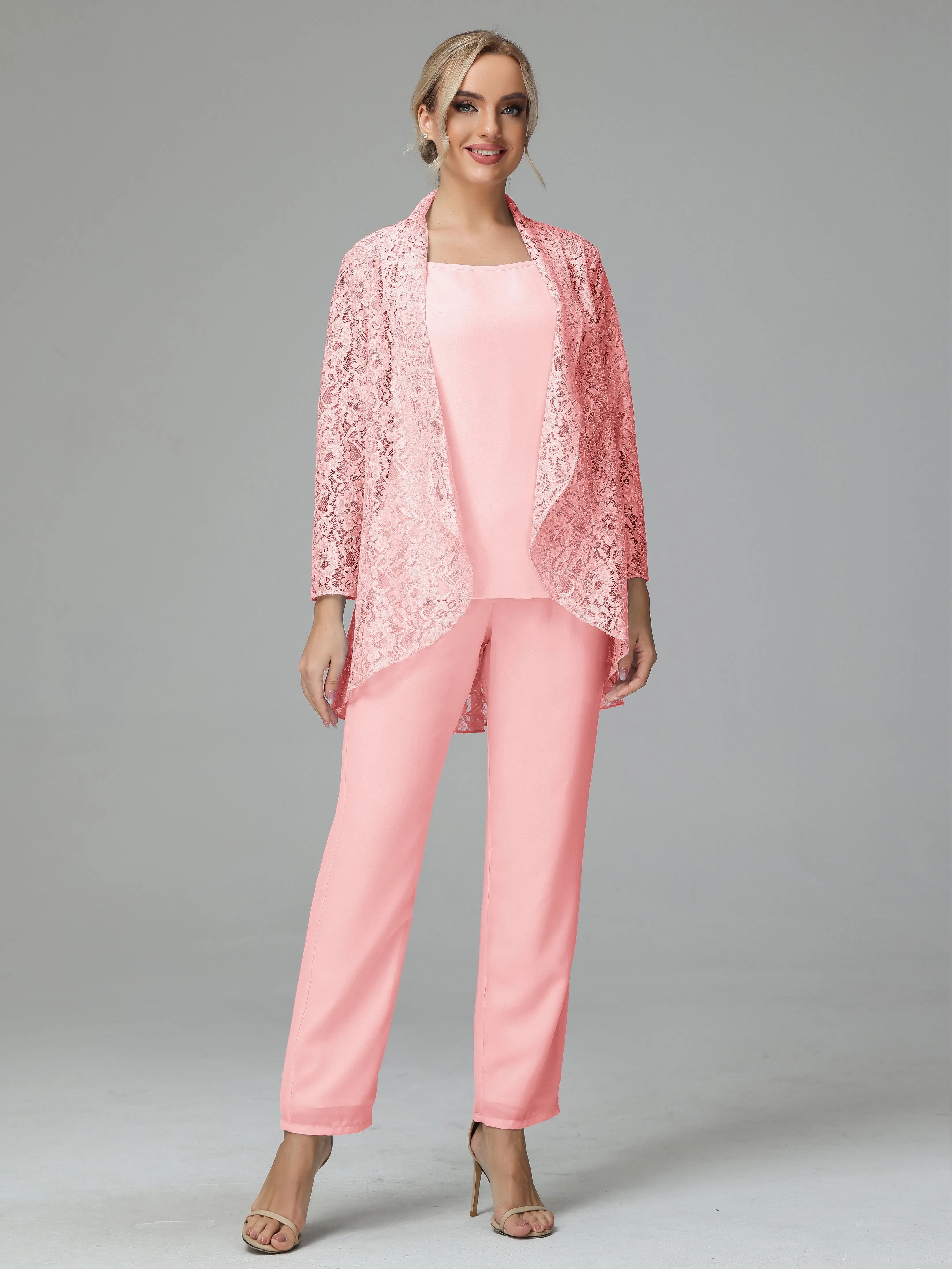 Pantsuit Separates Scoop Floor-Length Chiffon Mother of the Bride Dress