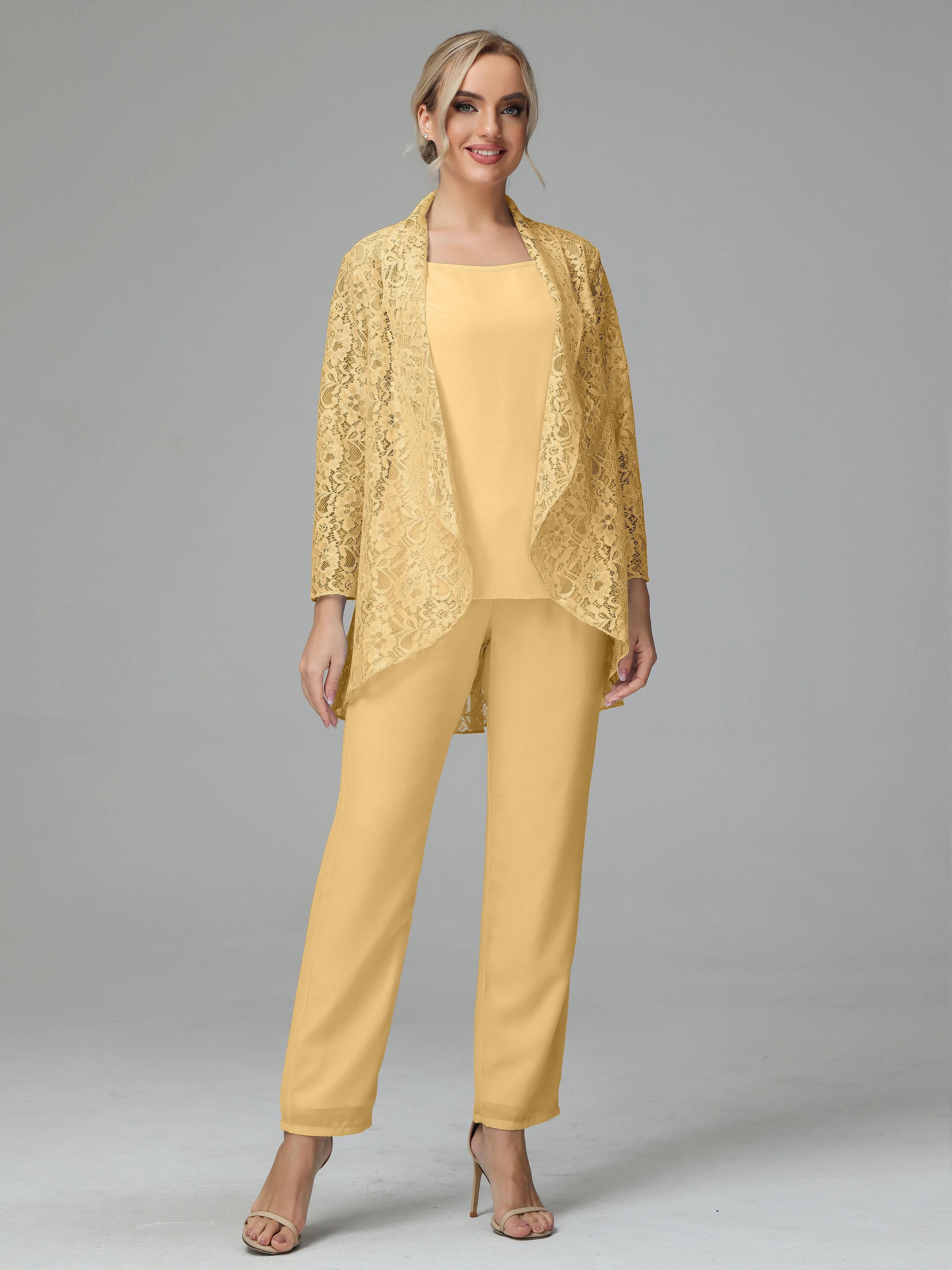 Pantsuit Separates Scoop Floor-Length Chiffon Mother of the Bride Dress