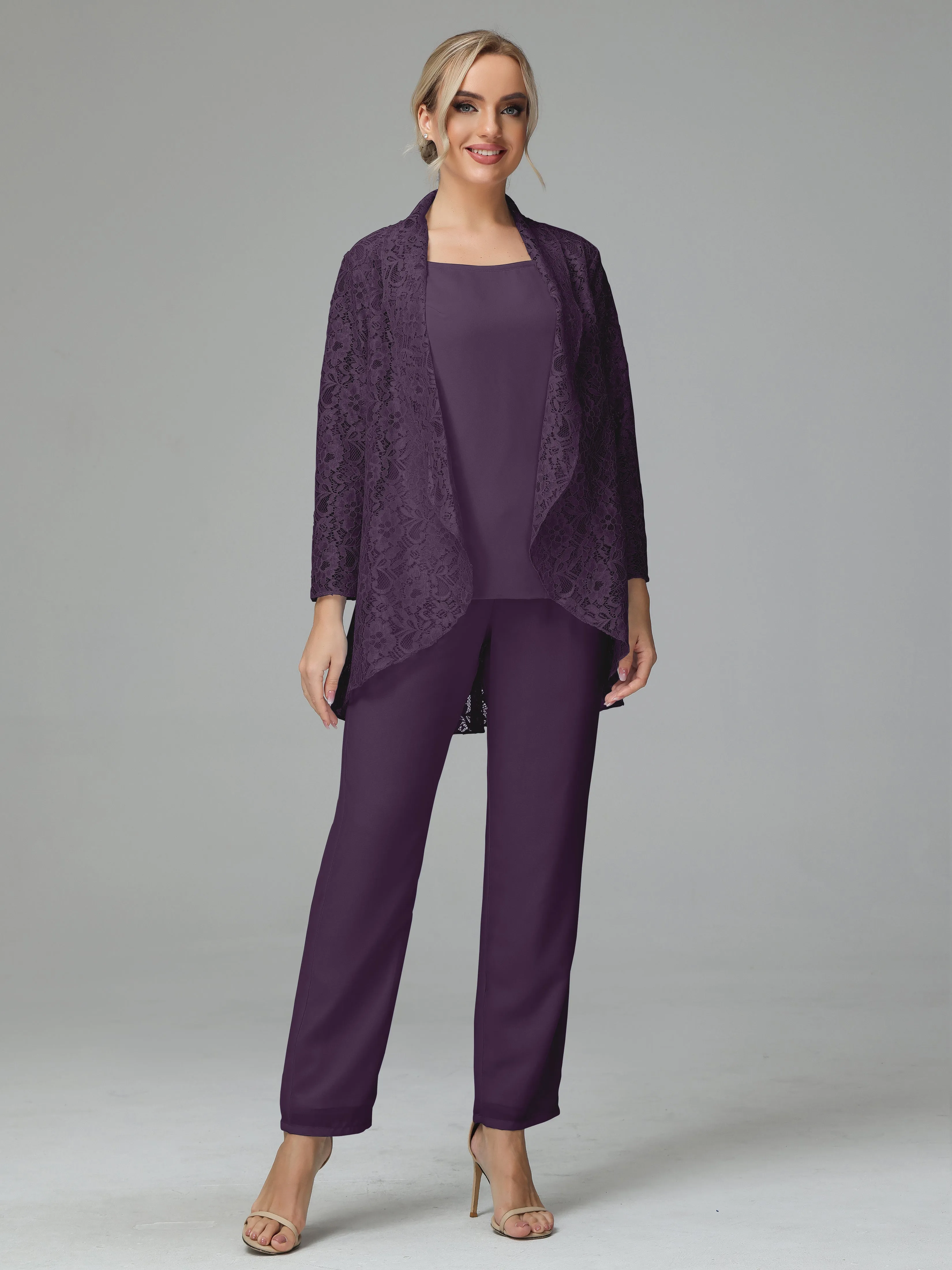 Pantsuit Separates Scoop Floor-Length Chiffon Mother of the Bride Dress
