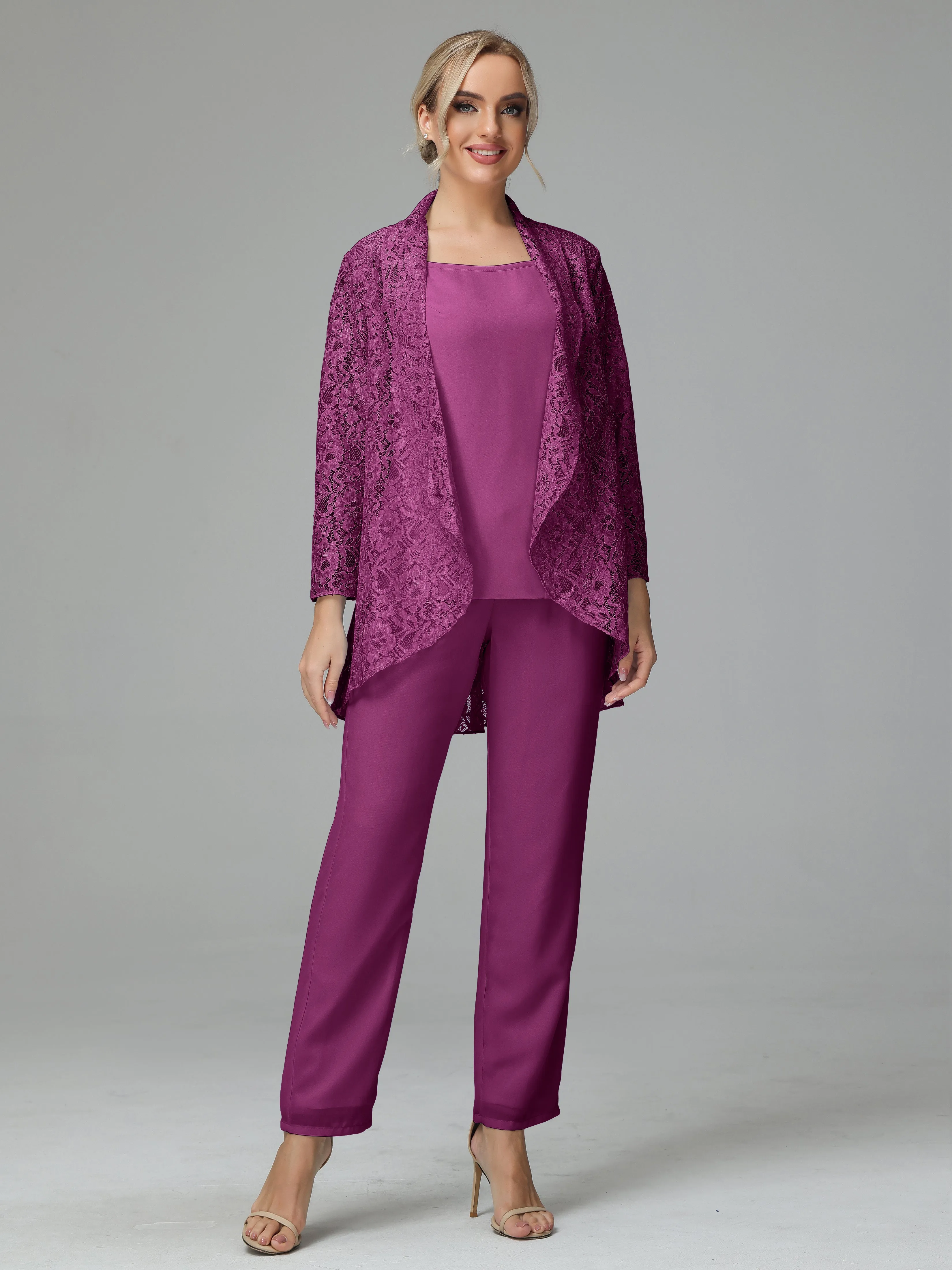Pantsuit Separates Scoop Floor-Length Chiffon Mother of the Bride Dress