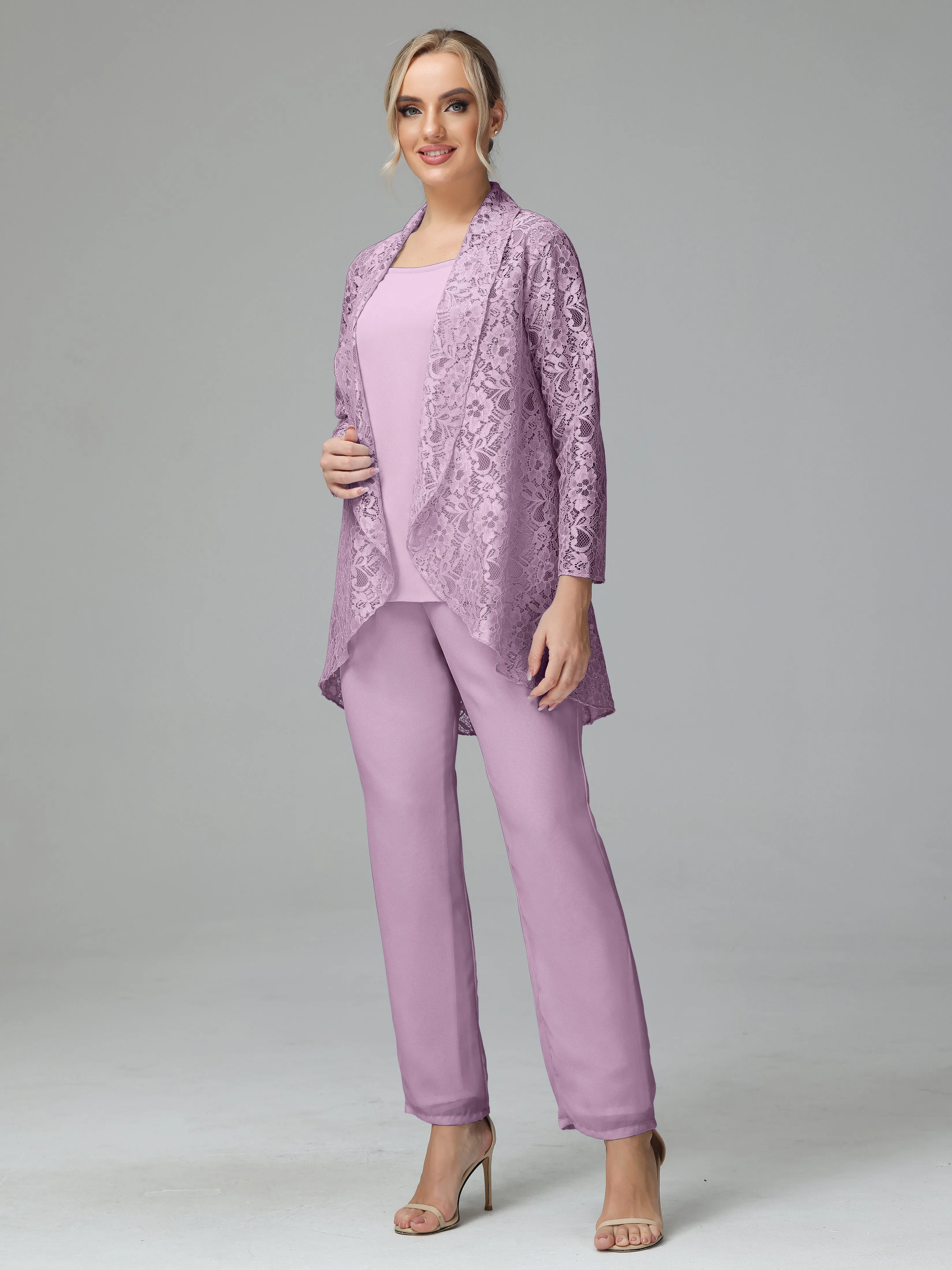 Pantsuit Separates Scoop Floor-Length Chiffon Mother of the Bride Dress