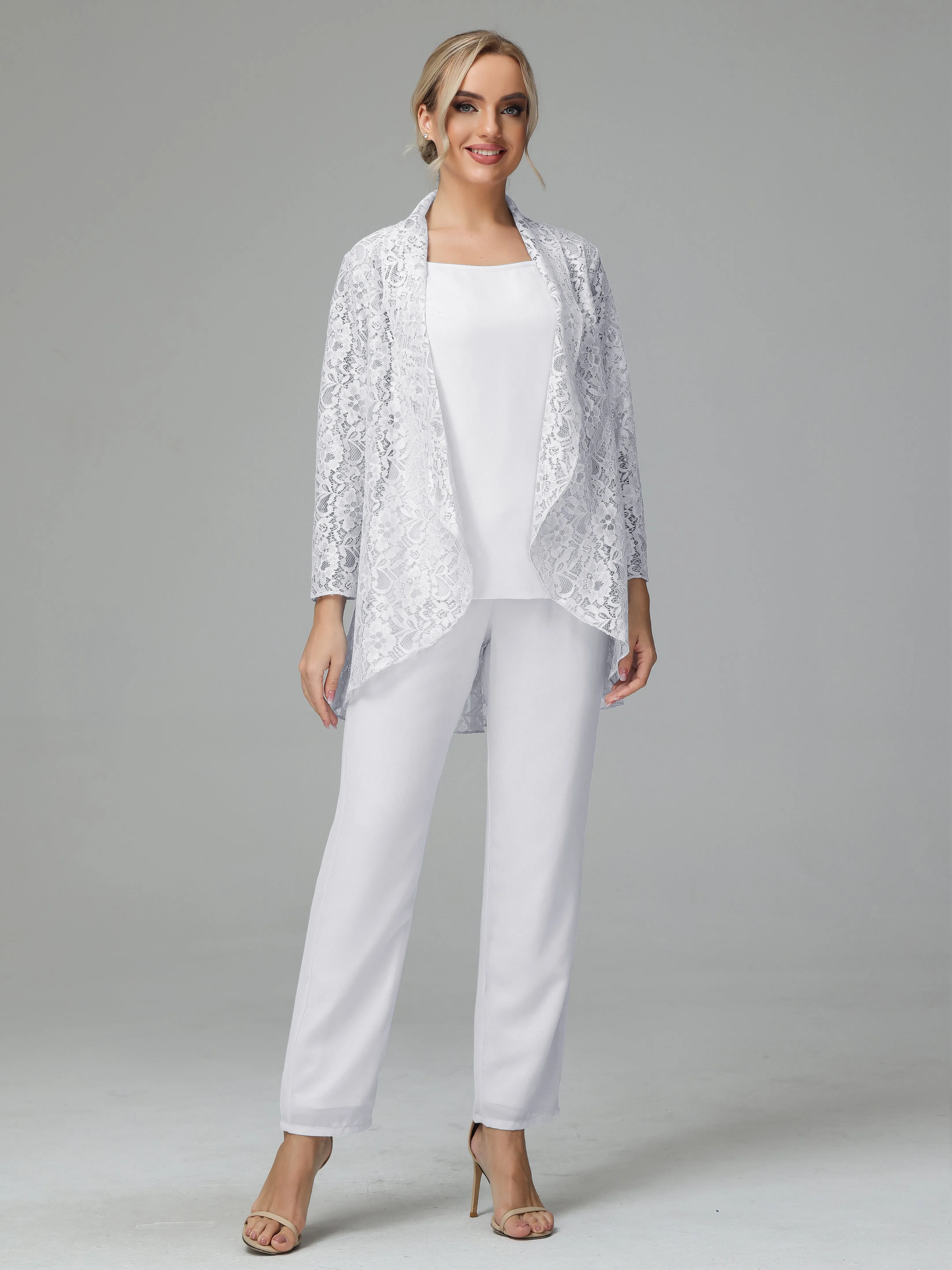Pantsuit Separates Scoop Floor-Length Chiffon Mother of the Bride Dress
