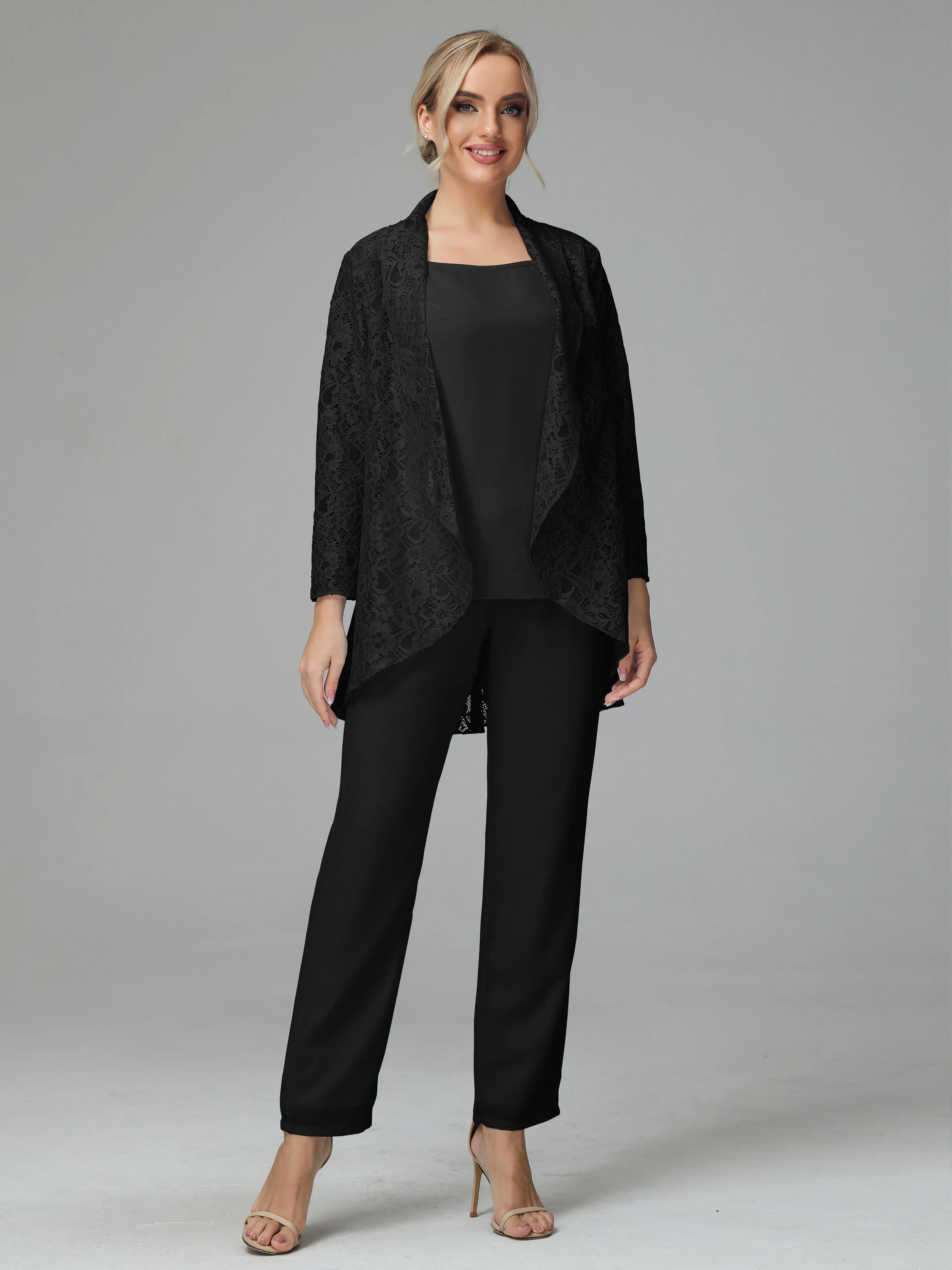 Pantsuit Separates Scoop Floor-Length Chiffon Mother of the Bride Dress