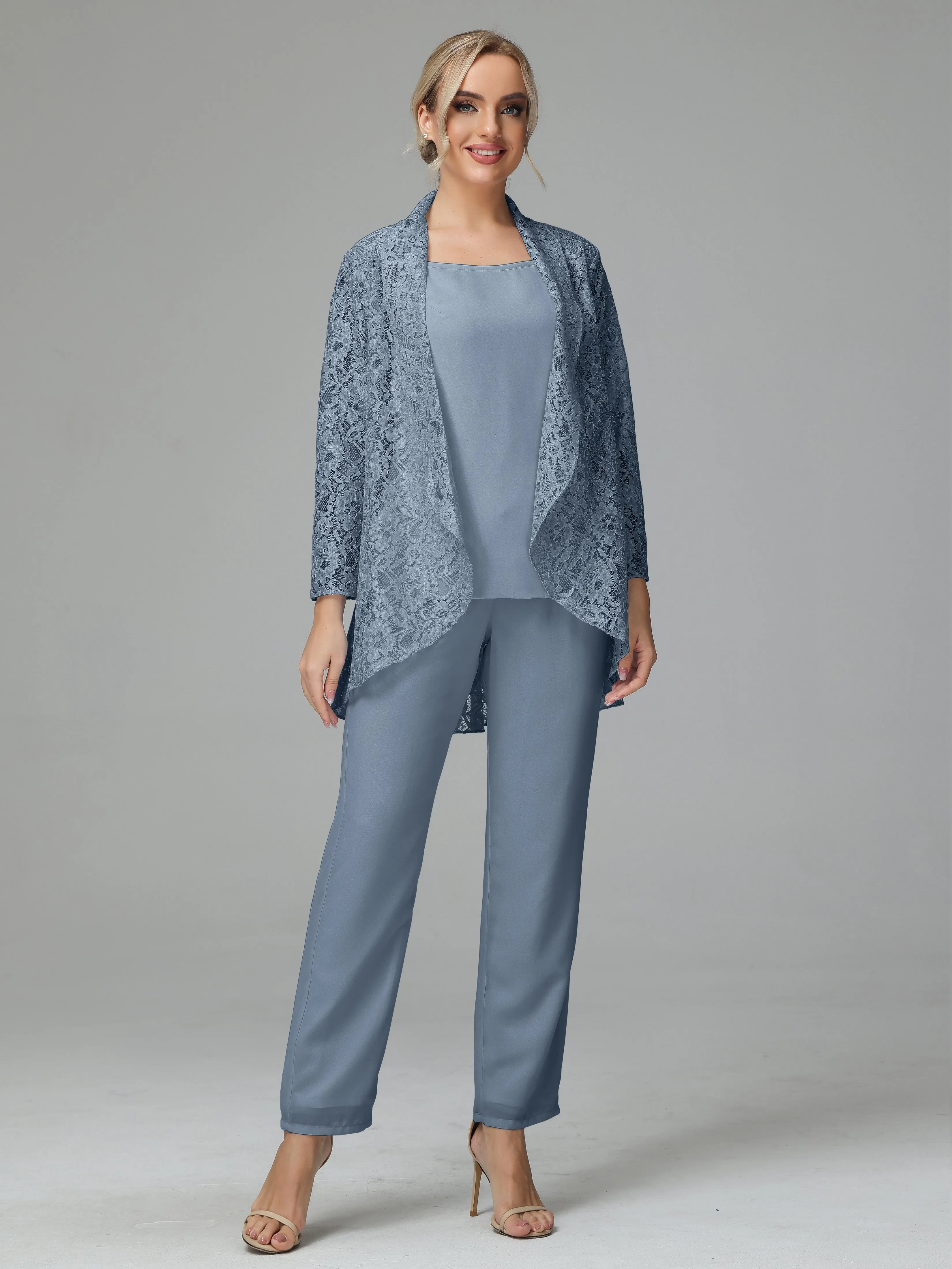 Pantsuit Separates Scoop Floor-Length Chiffon Mother of the Bride Dress