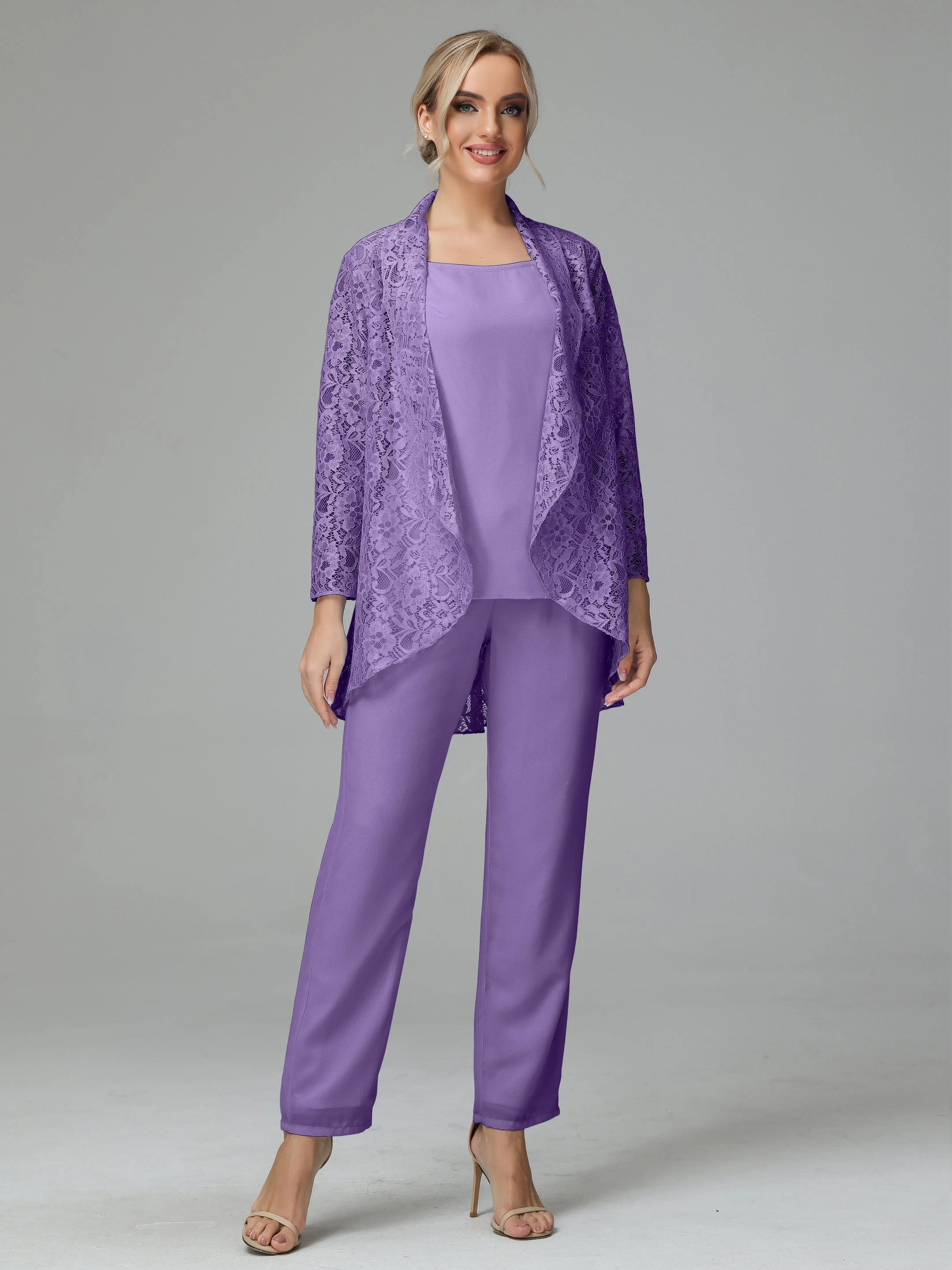 Pantsuit Separates Scoop Floor-Length Chiffon Mother of the Bride Dress