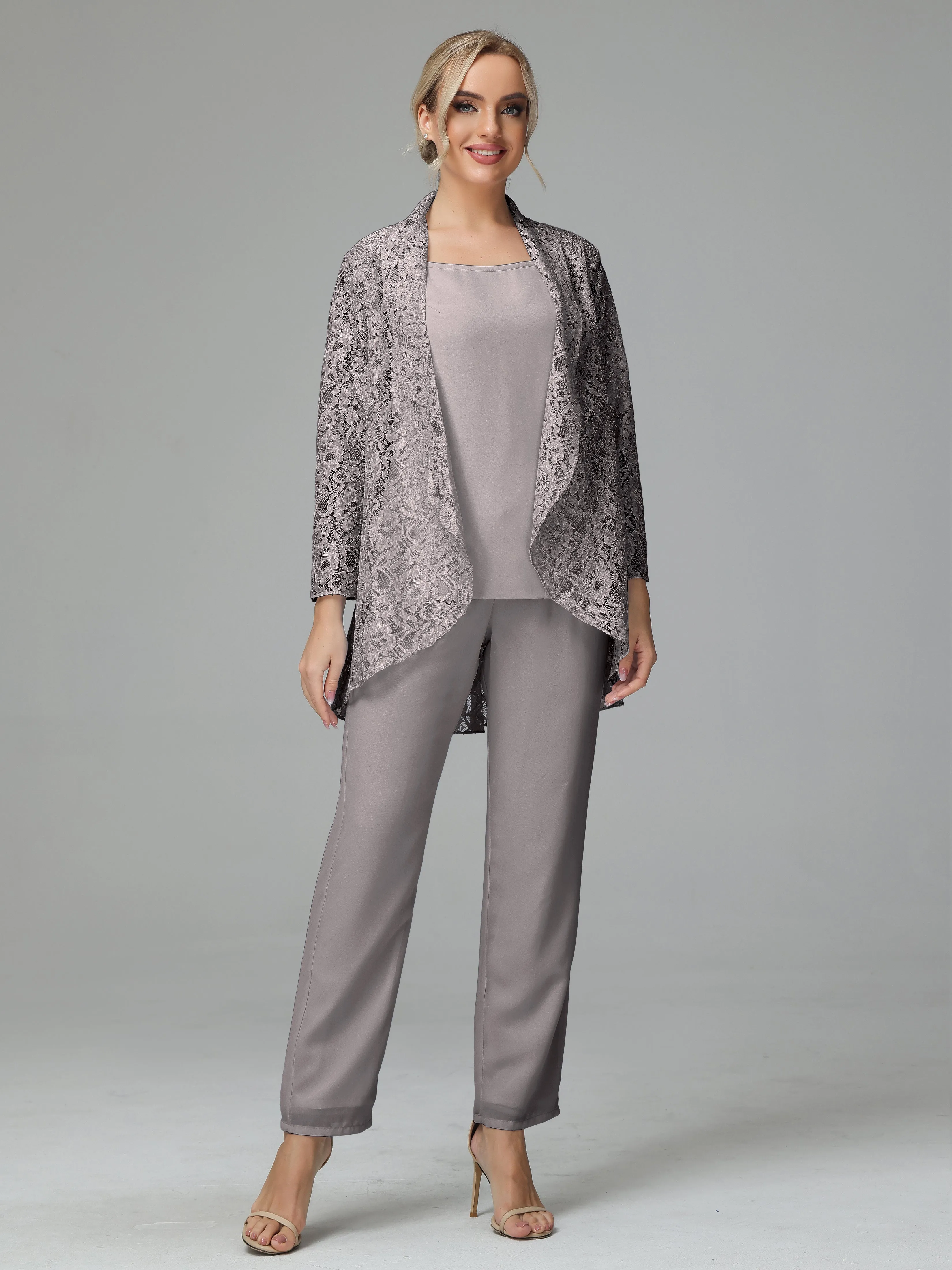 Pantsuit Separates Scoop Floor-Length Chiffon Mother of the Bride Dress