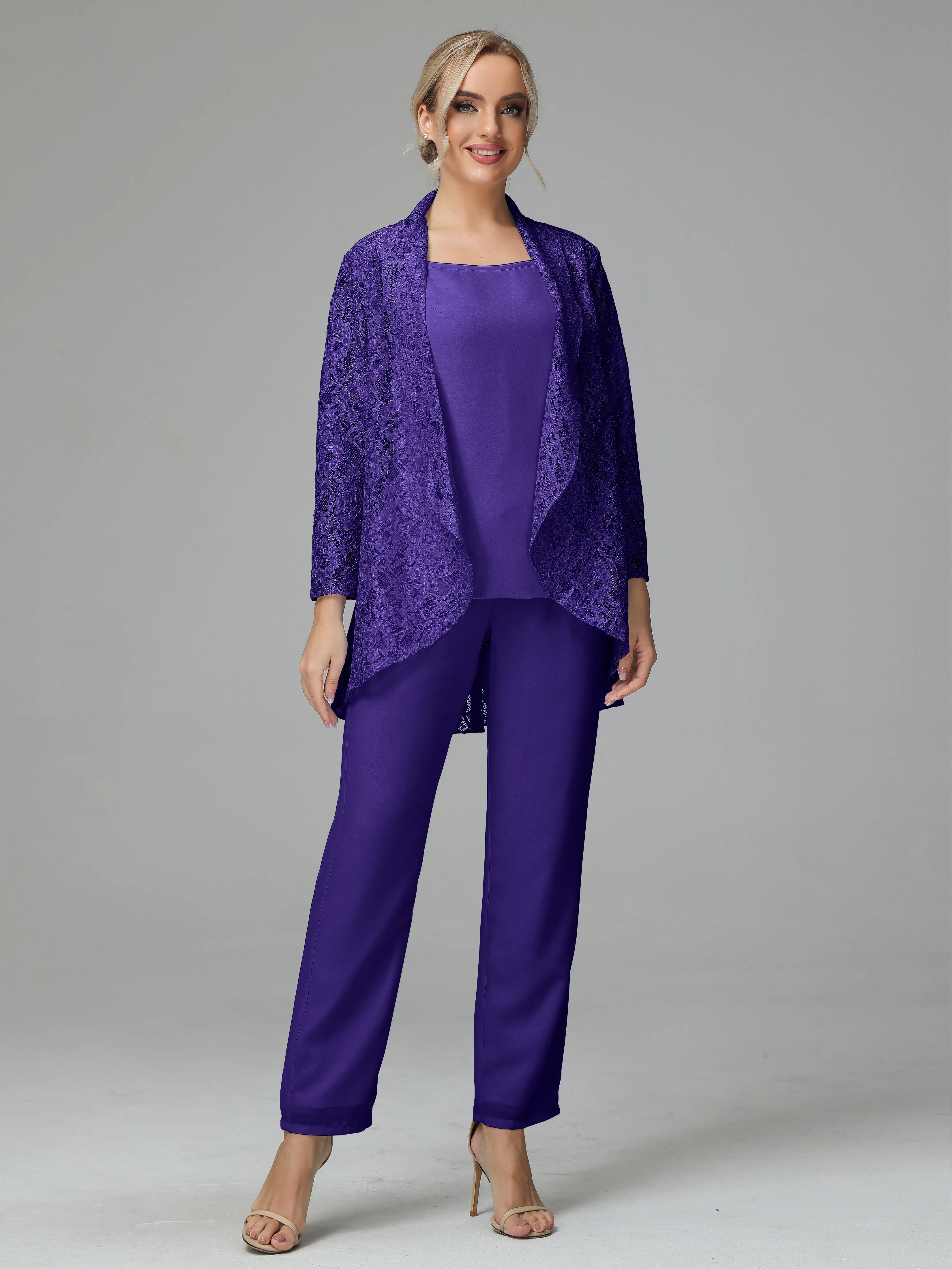 Pantsuit Separates Scoop Floor-Length Chiffon Mother of the Bride Dress