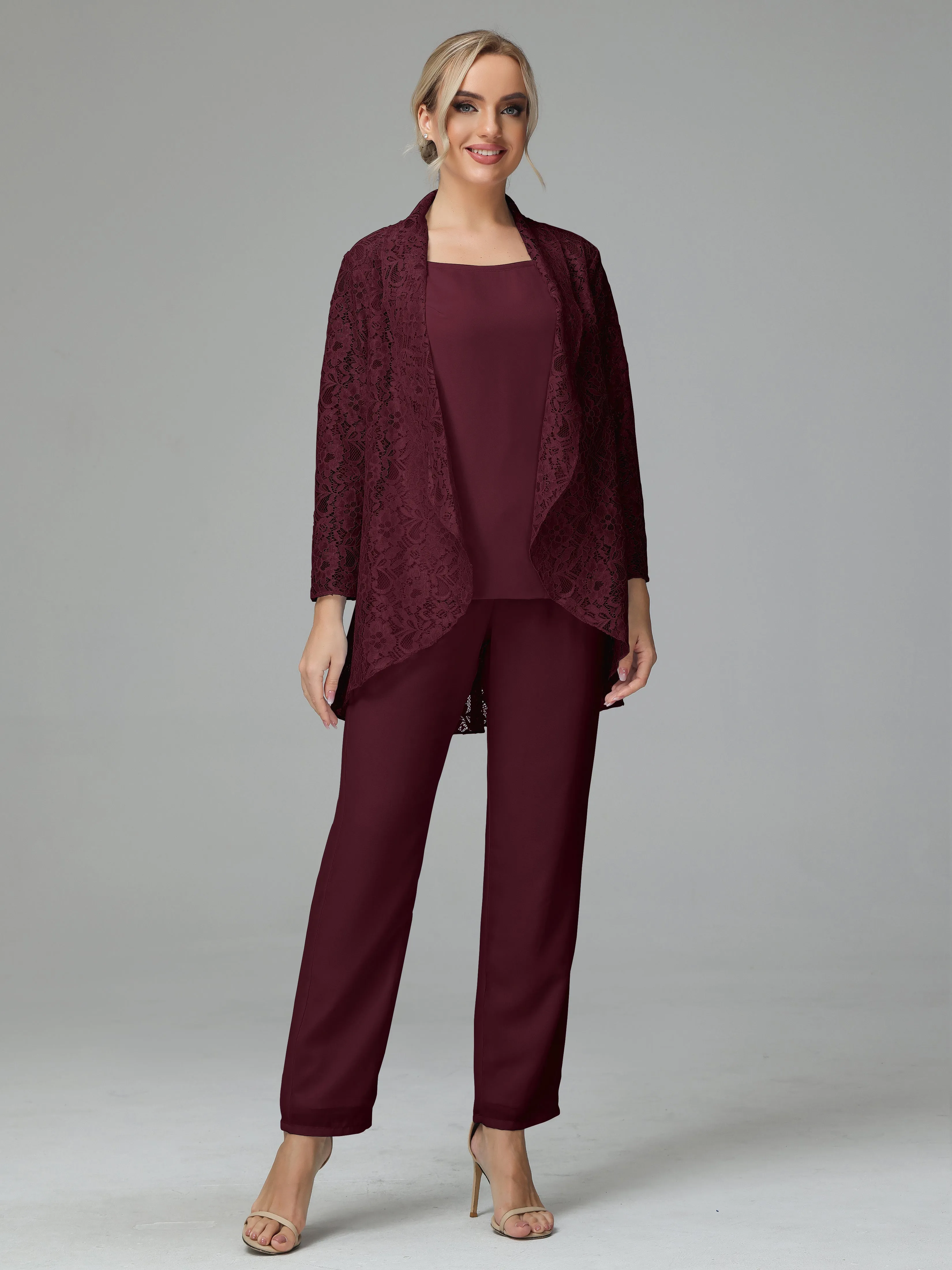 Pantsuit Separates Scoop Floor-Length Chiffon Mother of the Bride Dress